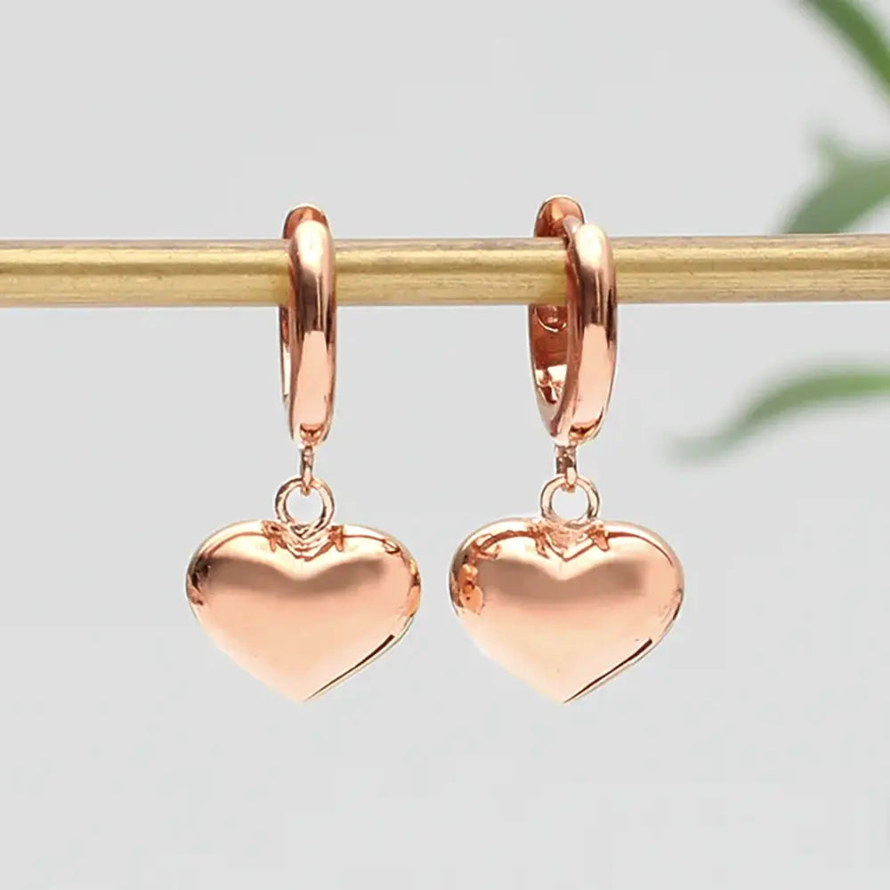 18ct Rose Gold Plated Heart Charm Earrings