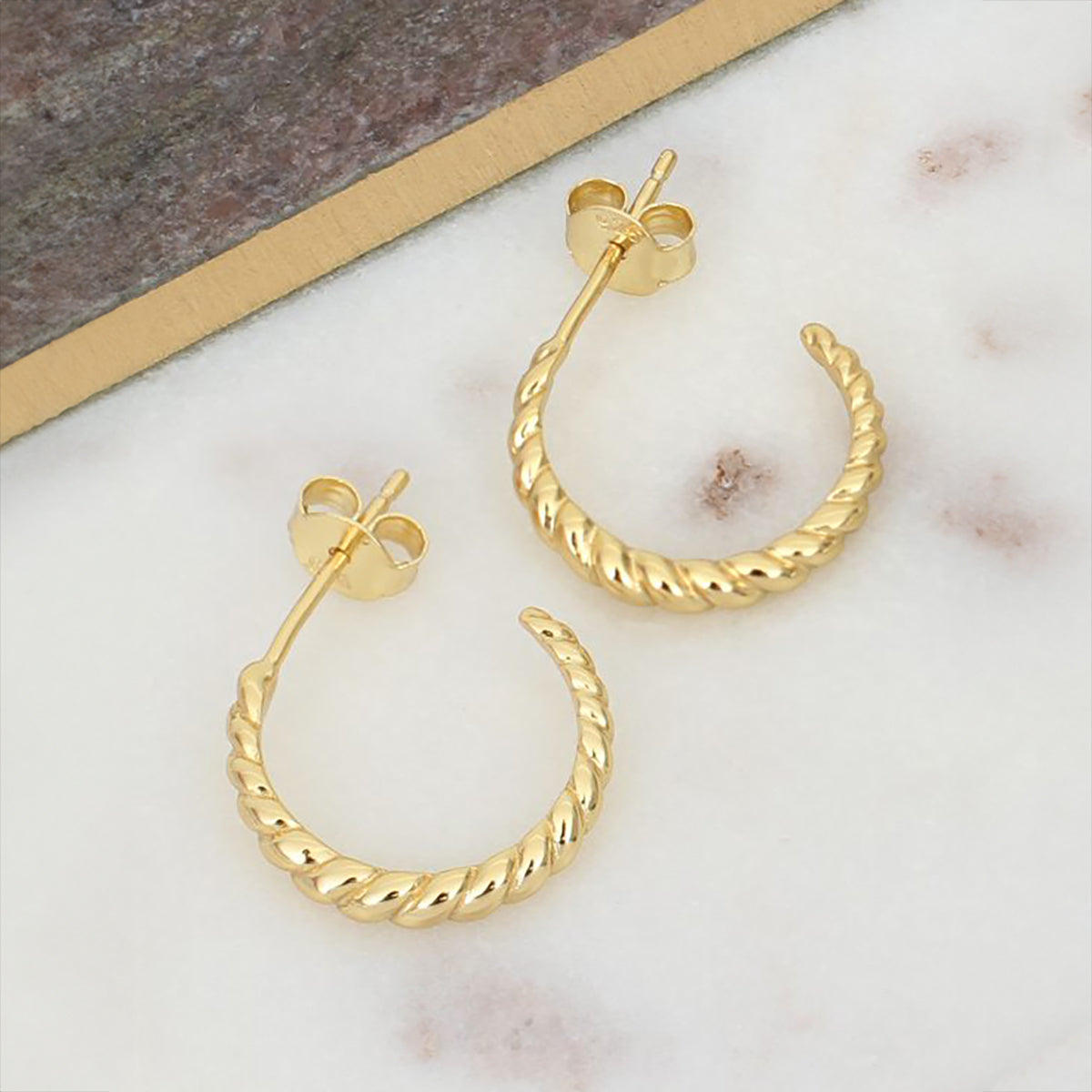 18ct Gold Plated Twisted Hoop Earrings