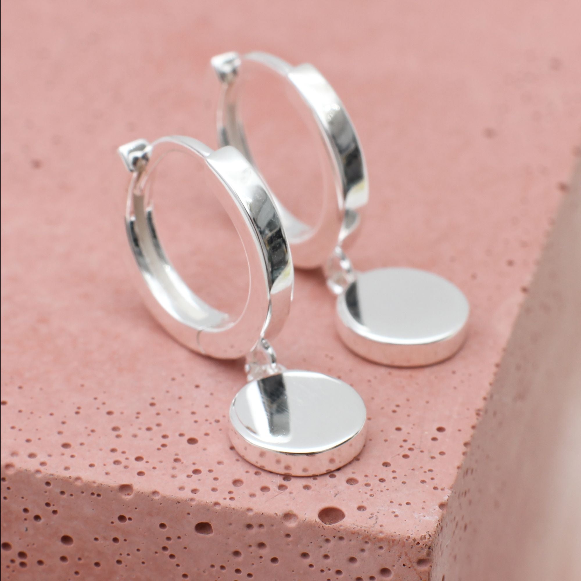 Sterling Silver Disc Huggie Hoop Earrings
