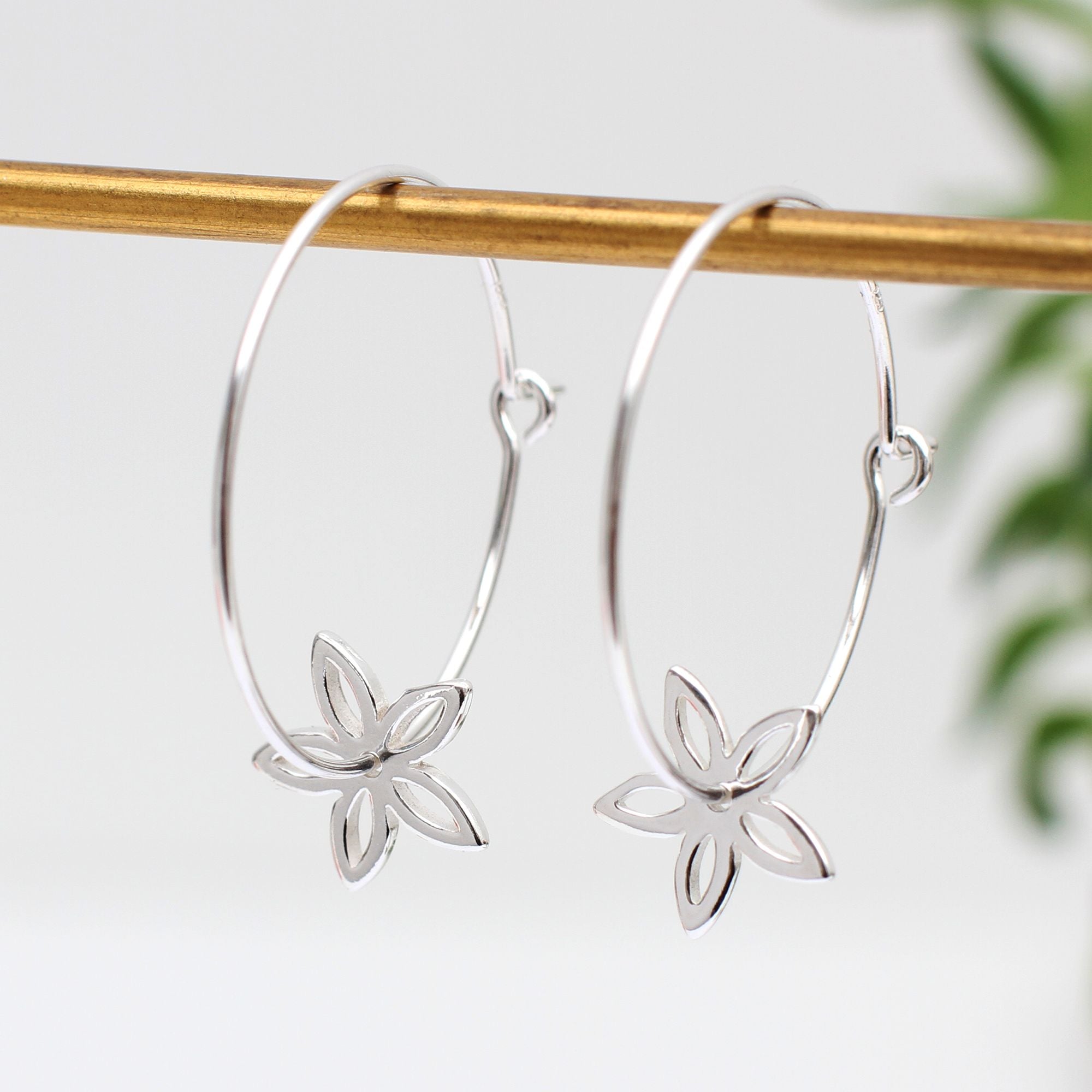 Sterling Silver Daisy Hoop Earrings