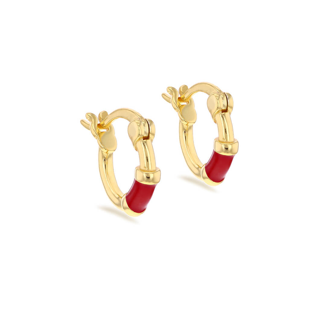 Gold Plated Silver And Enamel Huggie Hoop Earrings