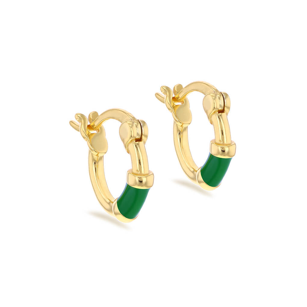 Gold Plated Silver And Enamel Huggie Hoop Earrings