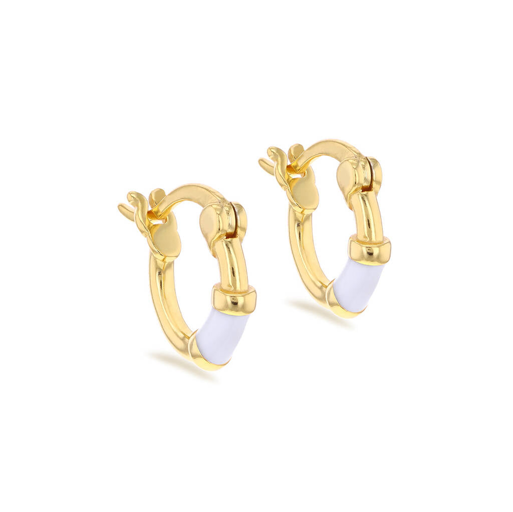 Gold Plated Silver And Enamel Huggie Hoop Earrings