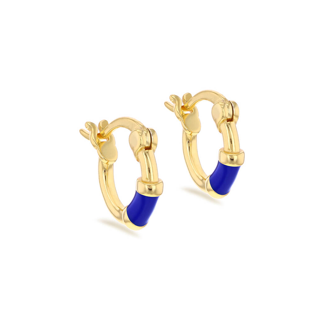 Gold Plated Silver And Enamel Huggie Hoop Earrings