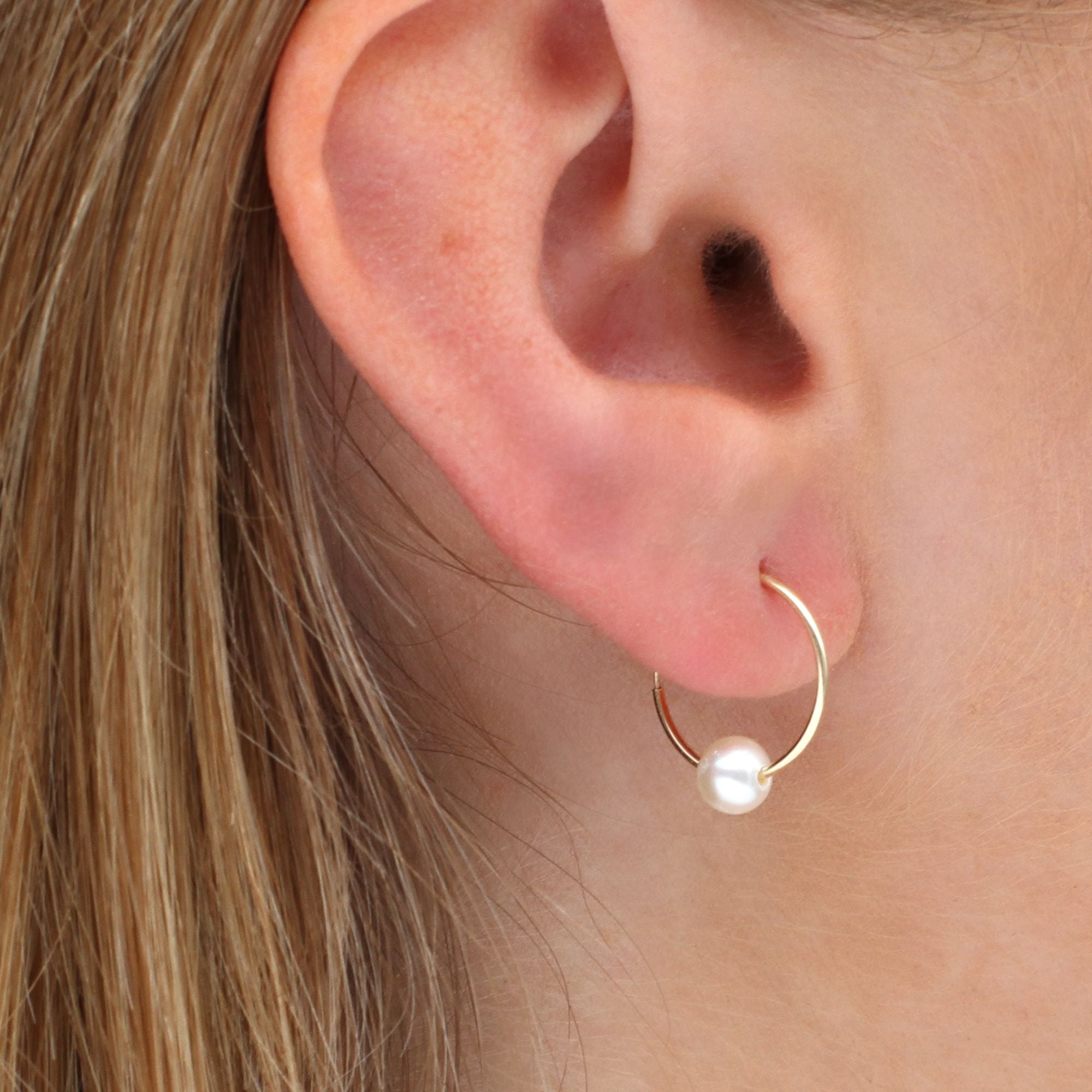 9ct Gold And Freshwater Pearl Sleeper Hoop Earrings