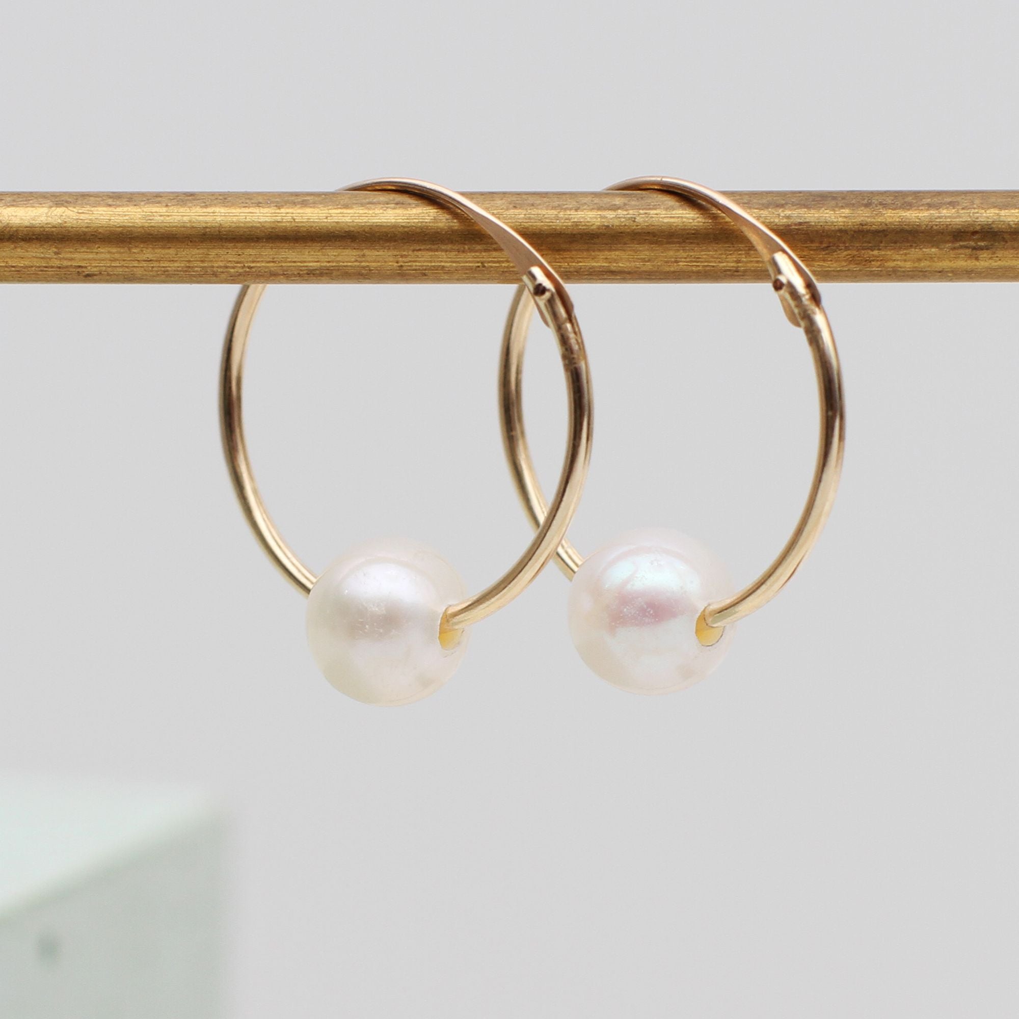9ct Gold And Freshwater Pearl Sleeper Hoop Earrings