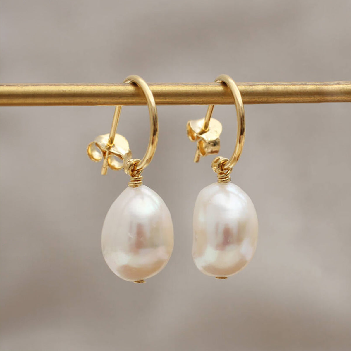Gold Plated Large Pearl Earrings