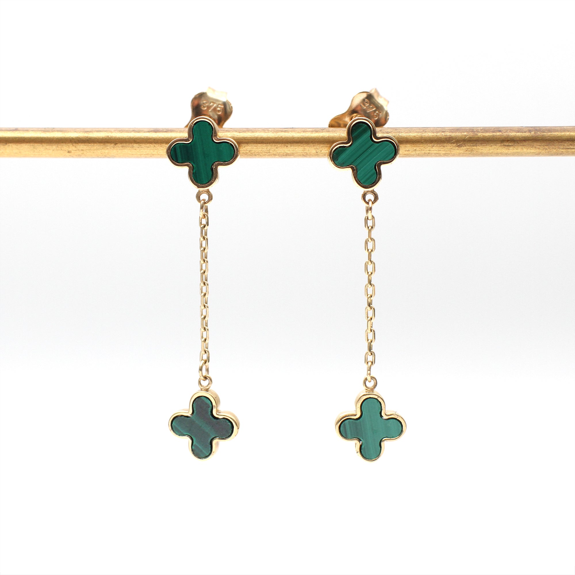 9ct Yellow Gold Malachite Petals Drop Earrings