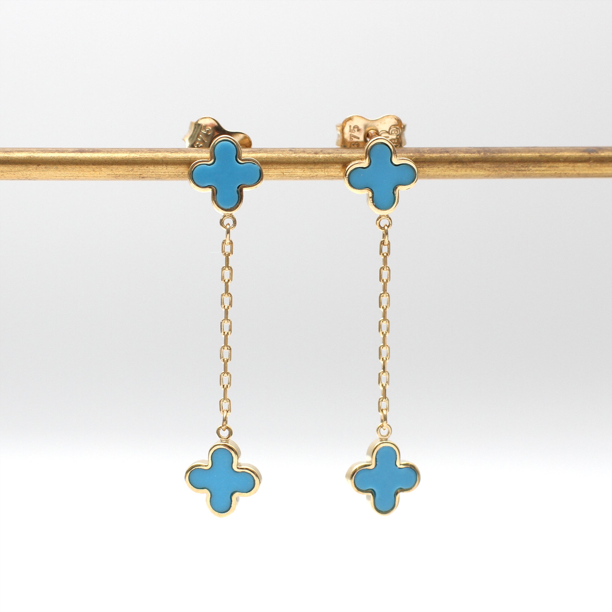 9ct Yellow Gold Turquoise Petals Drop Earrings