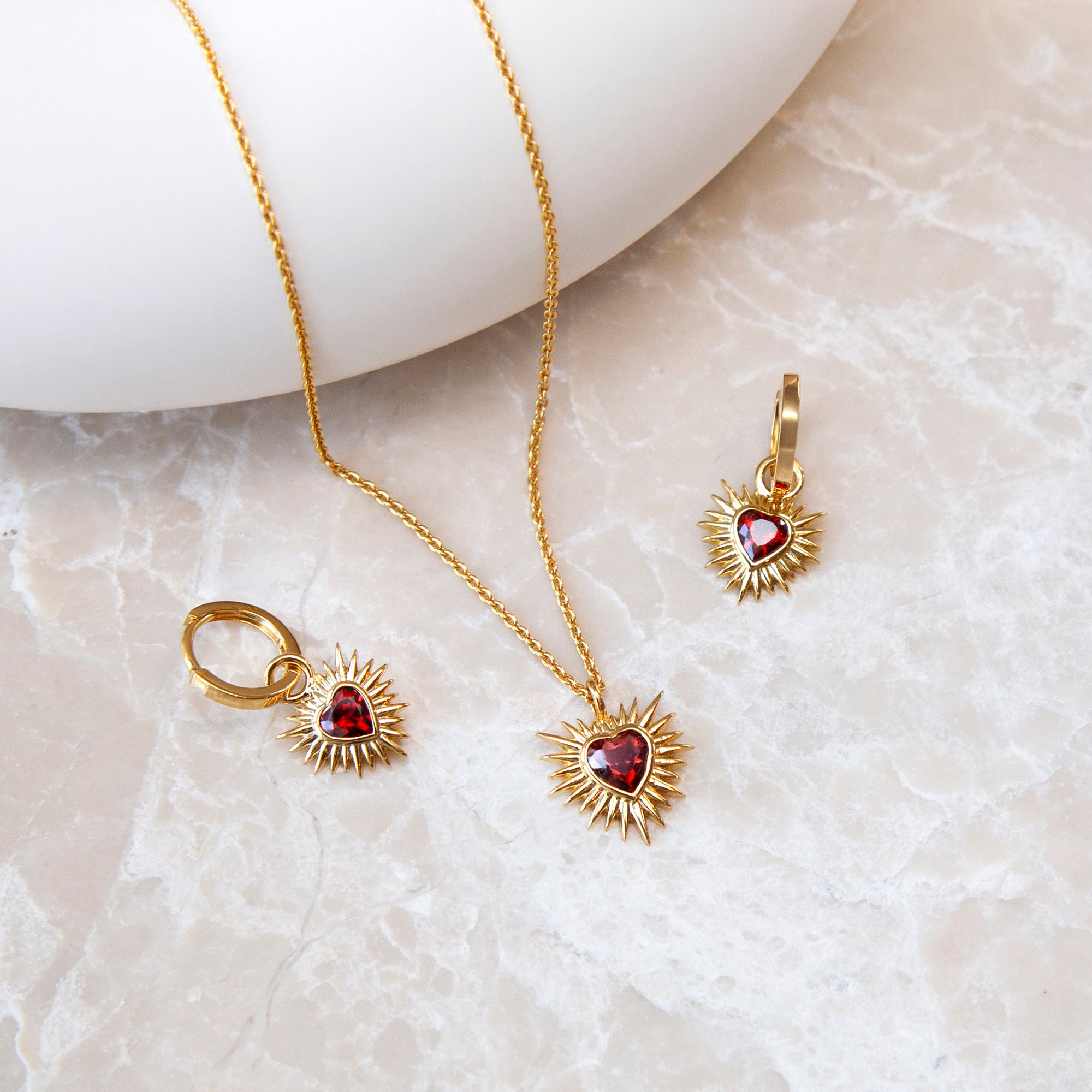 Personalised Gold & Red Sacred Heart Necklace & Earrings Set