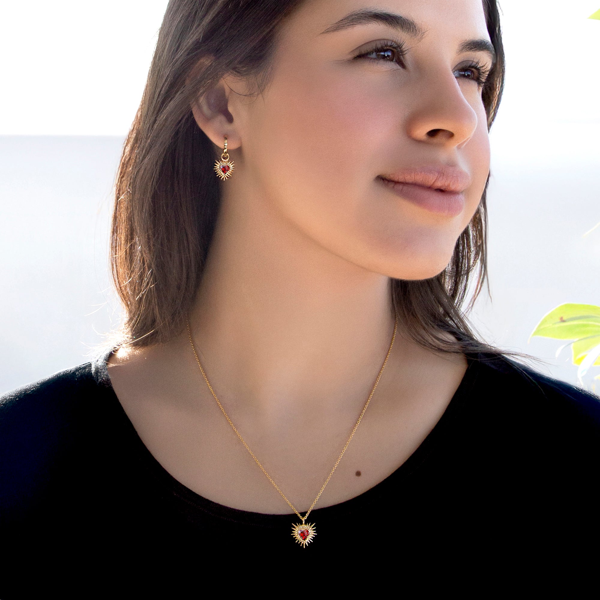 Personalised Gold & Red Sacred Heart Necklace & Earrings Set