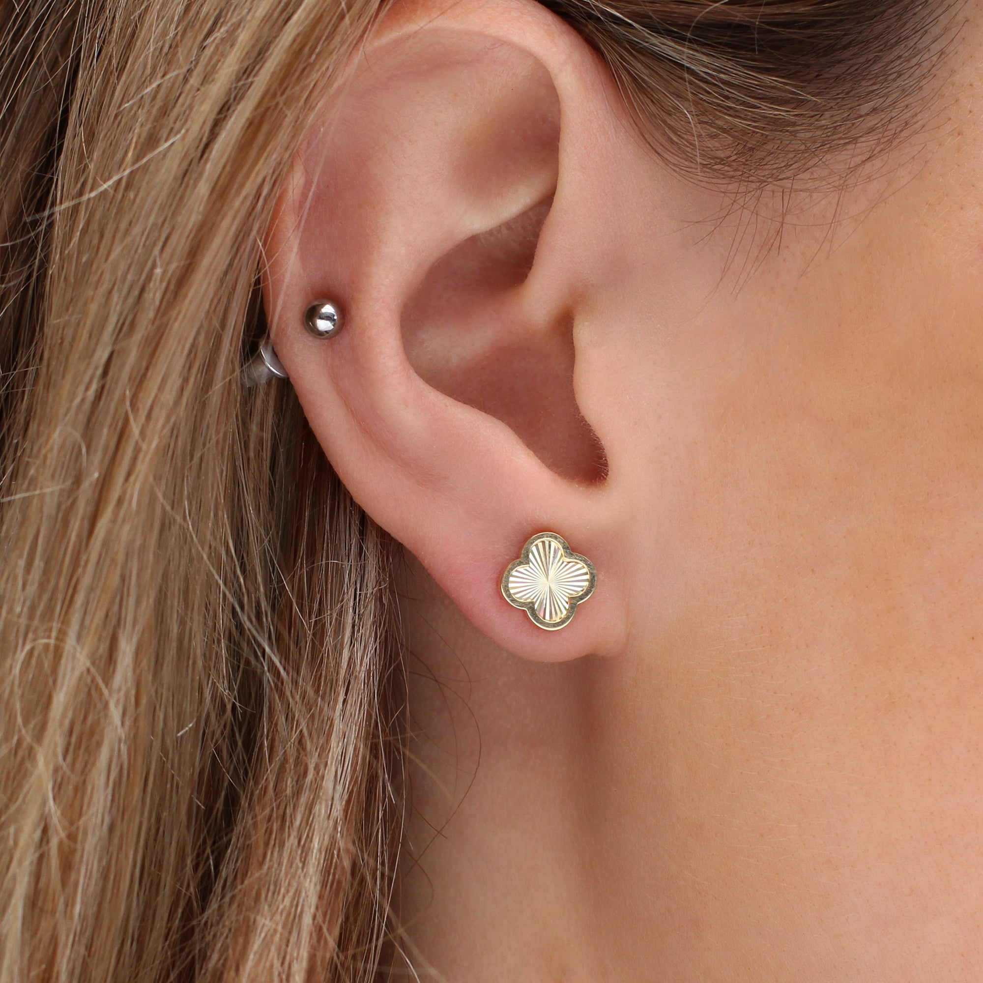 9ct Yellow Gold Rainbow Clover Stud Earrings