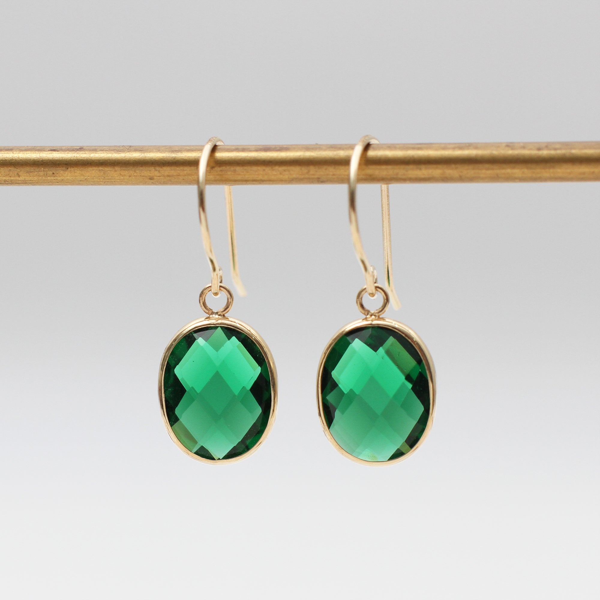 9ct Yellow Gold Green Swarovski Crystal Drop Earrings