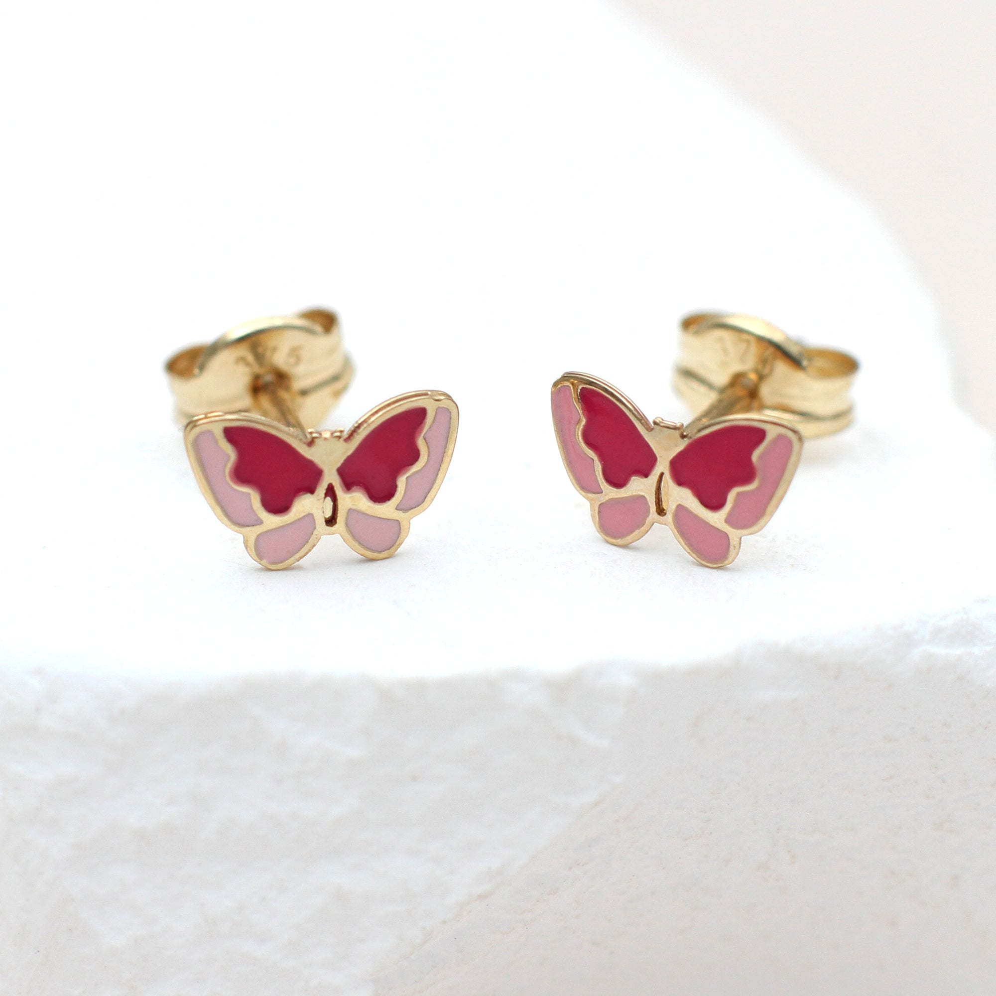 9ct Yellow Gold Enamel Butterfly Stud Earings