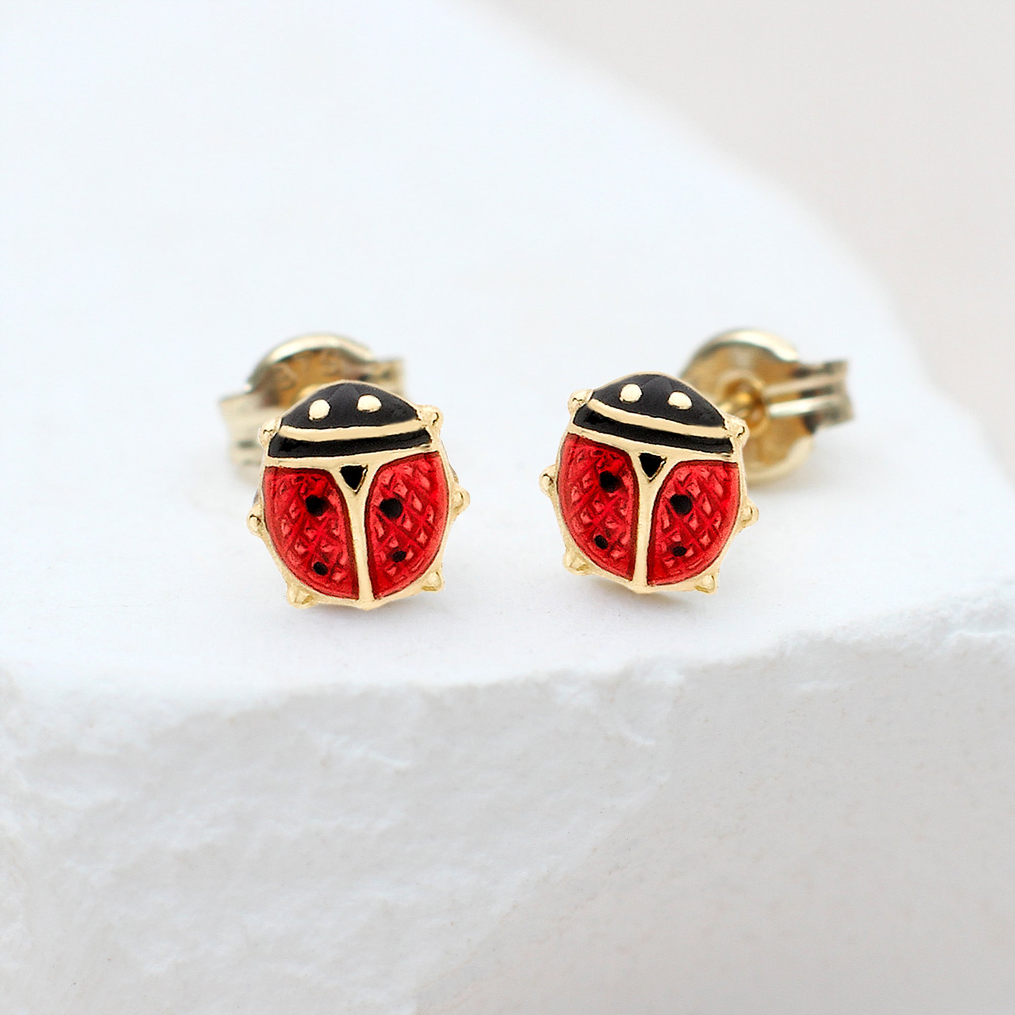 9ct Yellow Gold Enamel Ladybird Stud Earrings