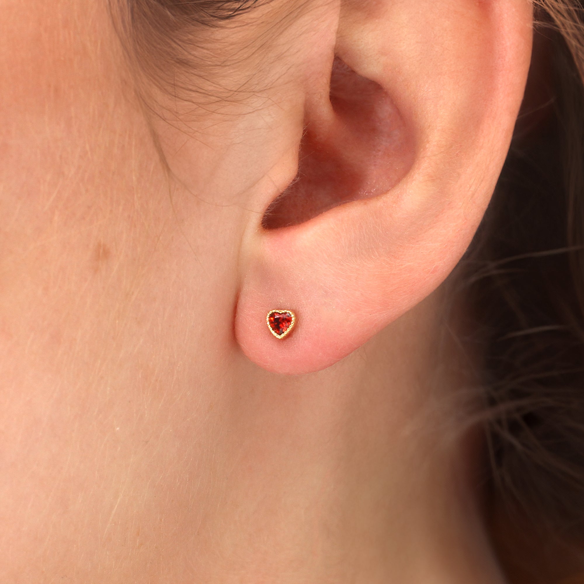 Sterling Silver or 18ct Gold Plated Mini Red Cz Heart Stud Earrings
