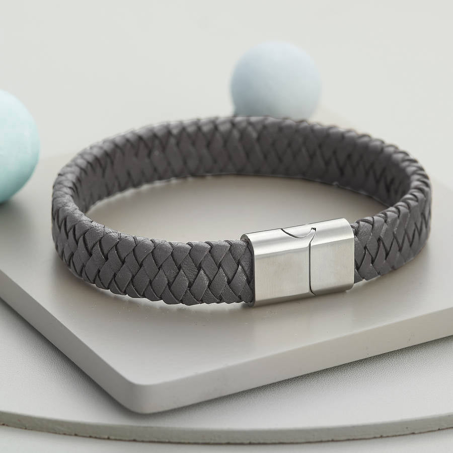 Men's Steel And Leather Bracelet