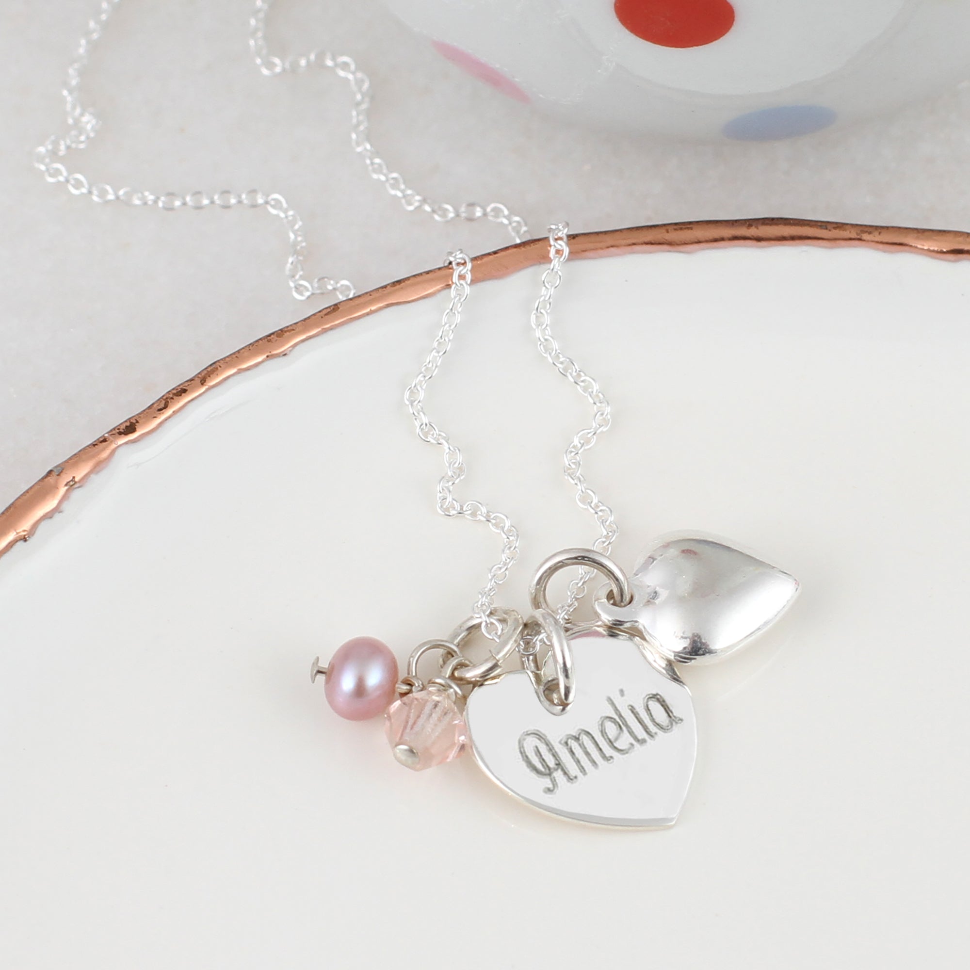 Sterling Silver Personalised Pearl Heart Necklace
