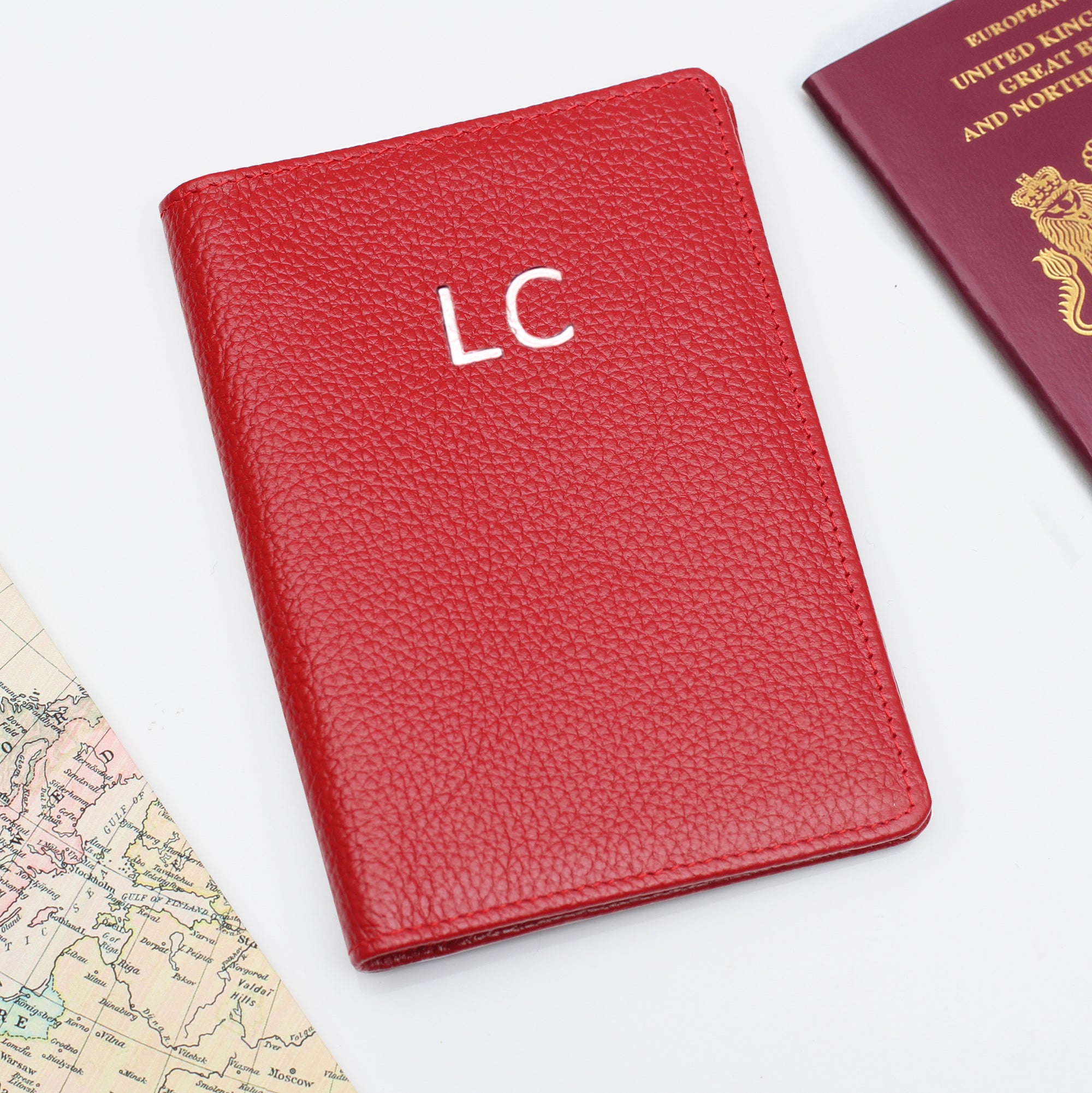 Luxury Leather Embossed Large Initial Passport Holder