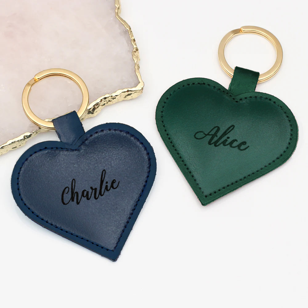 Personalised Name Leather Heart Keyring