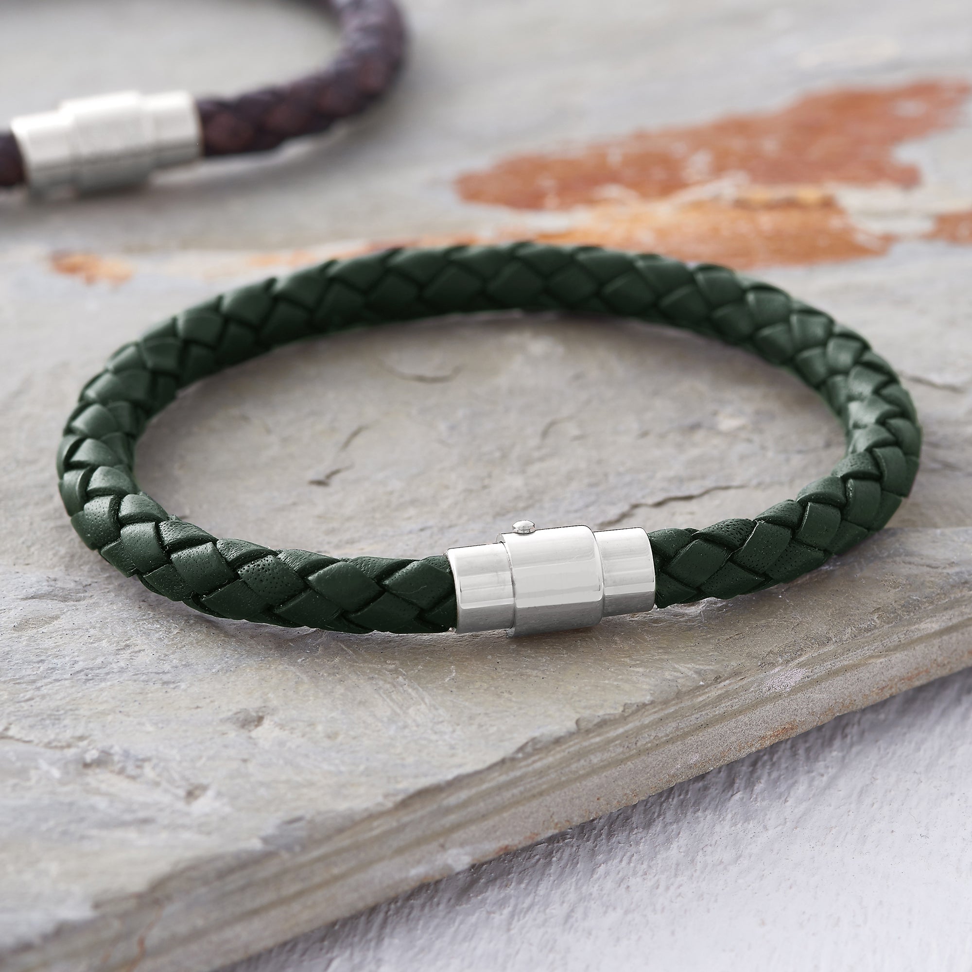 Teenage Boy's Leather Personalised Clasp Bracelet