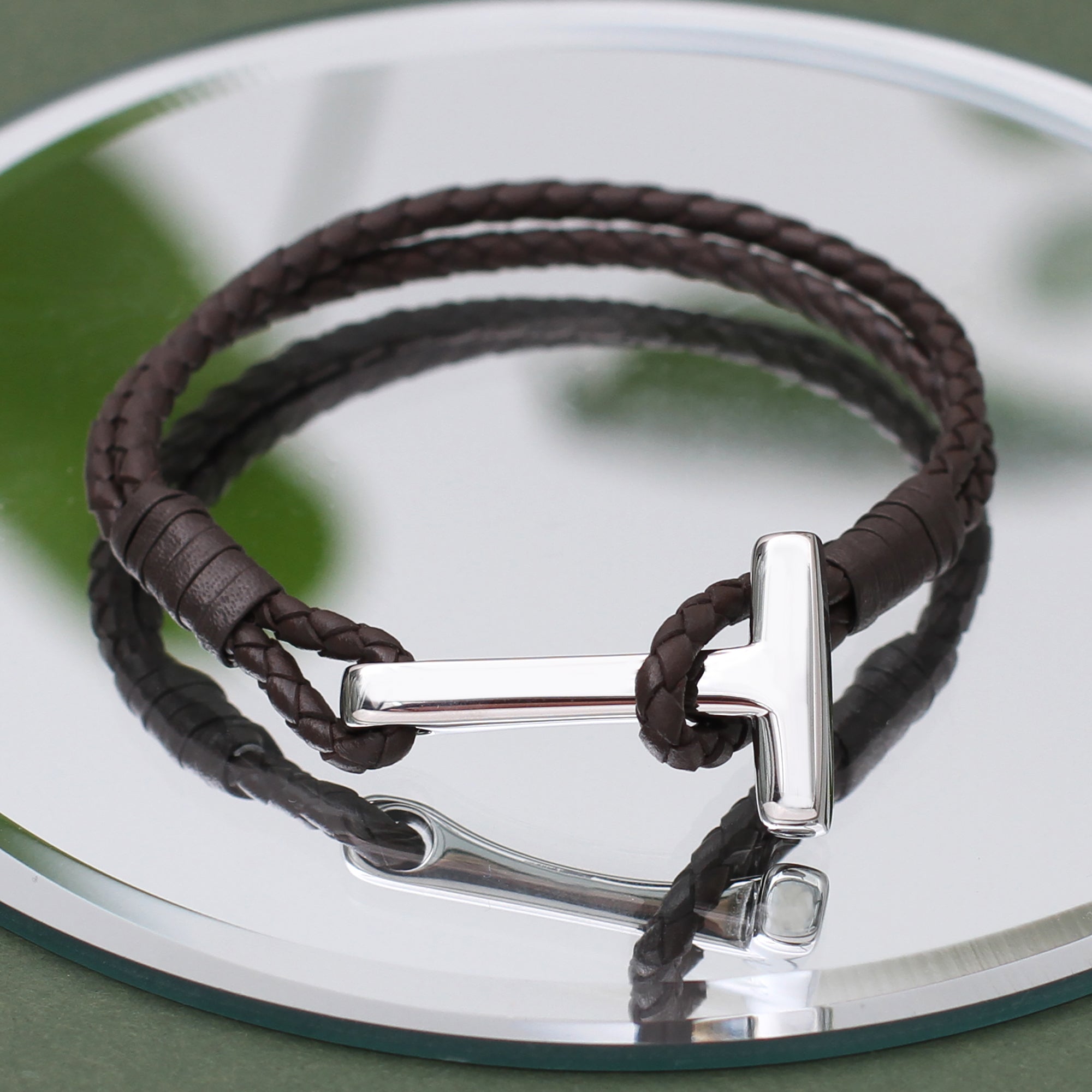 Mens Personalised T Bar Leather Bracelet