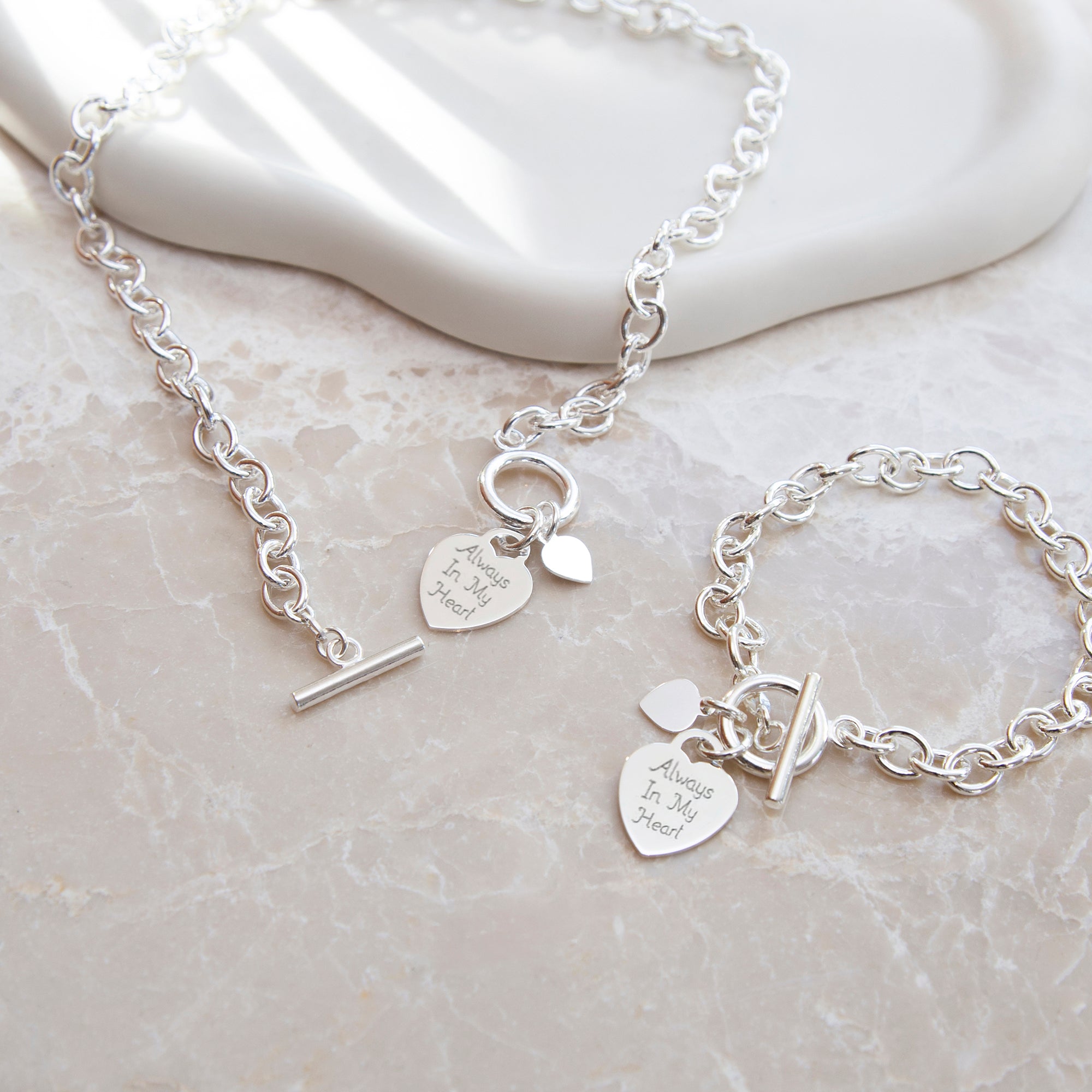Personalised Sterling Silver Heart Necklace & Bracelet Set