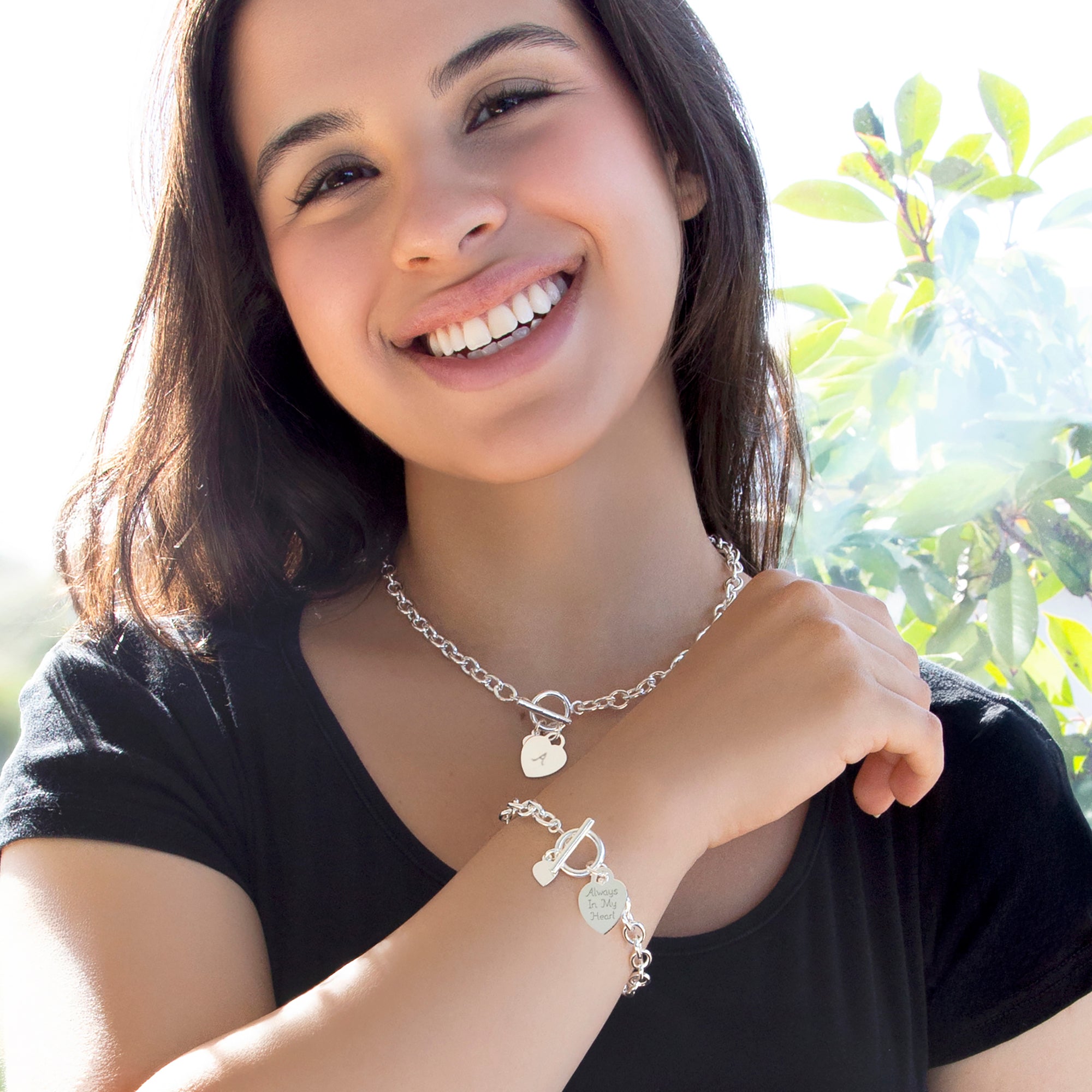 Personalised Sterling Silver Heart Necklace & Bracelet Set