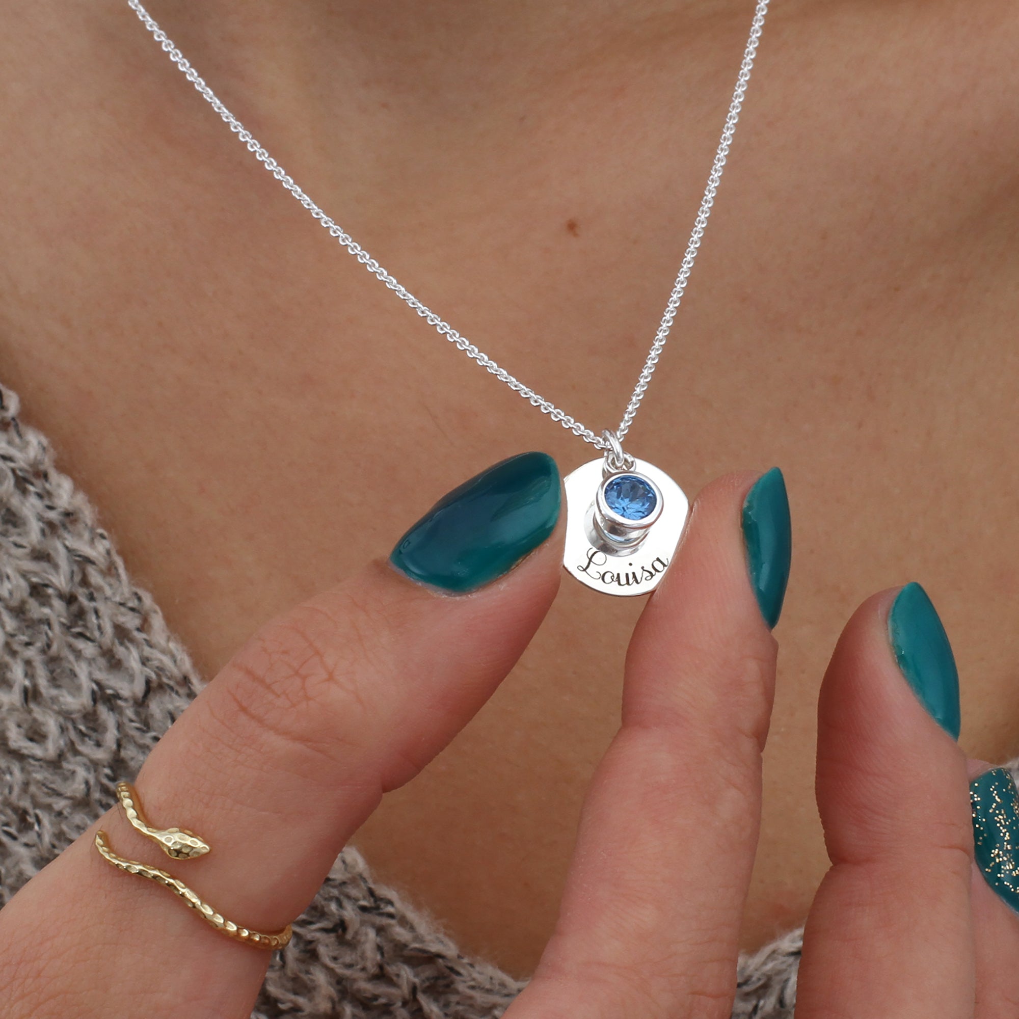 Personalised 18ct Gold Plated or Sterling Silver Birthstone Script Necklace