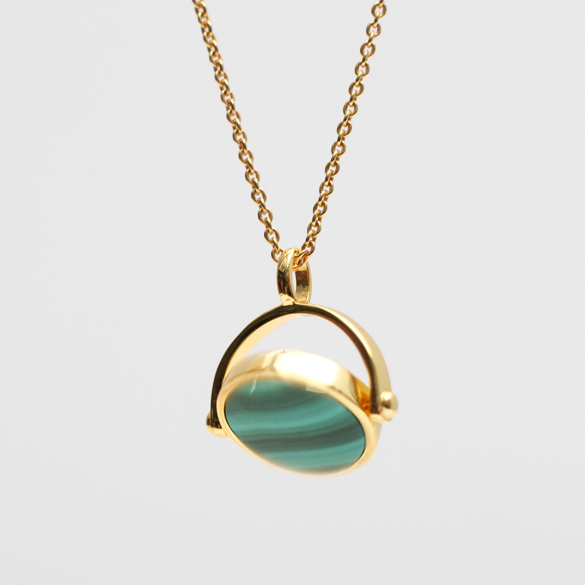 Personalised 18ct Gold Plated Malachite Spinner Necklace