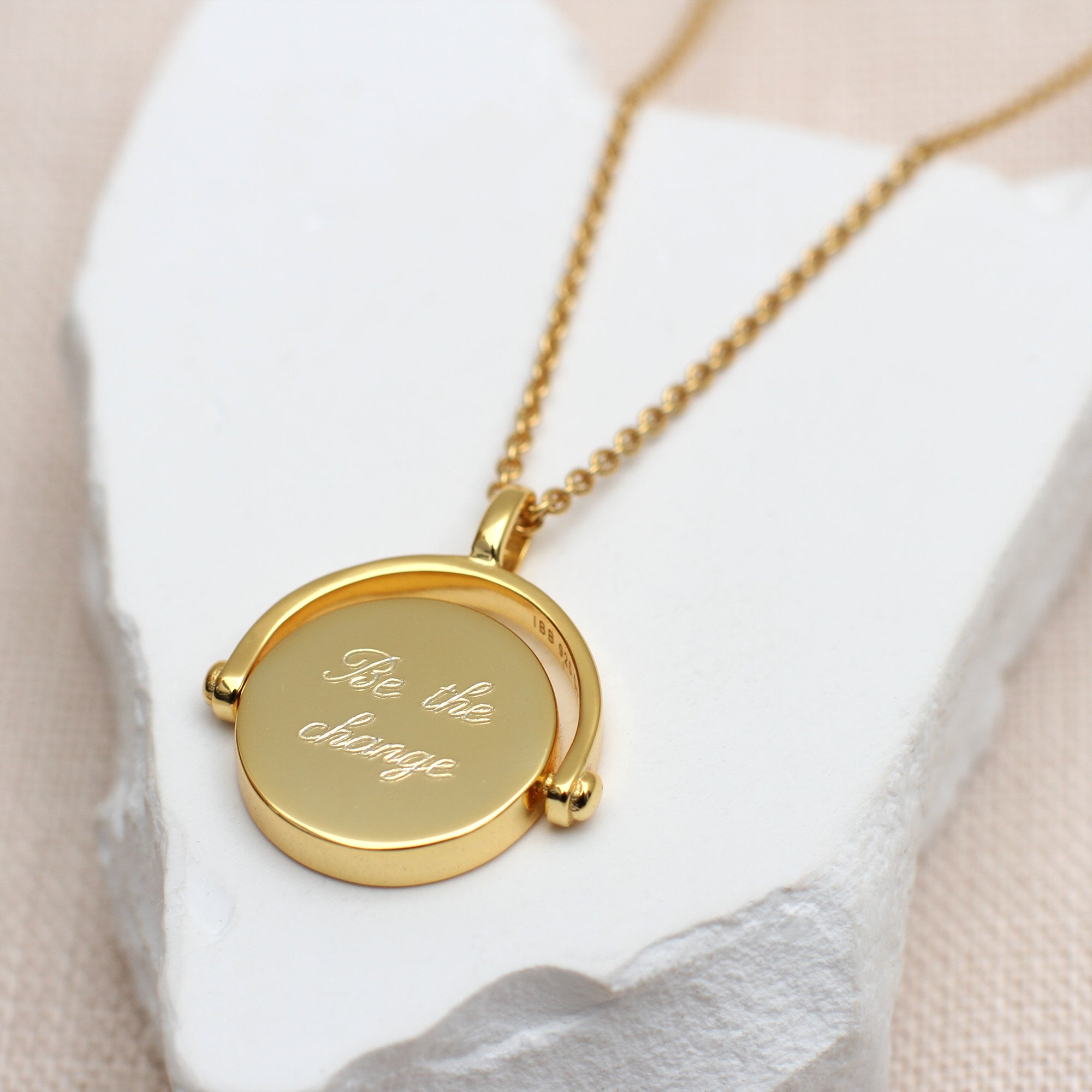 Personalised 18ct Gold Plated Malachite Spinner Necklace