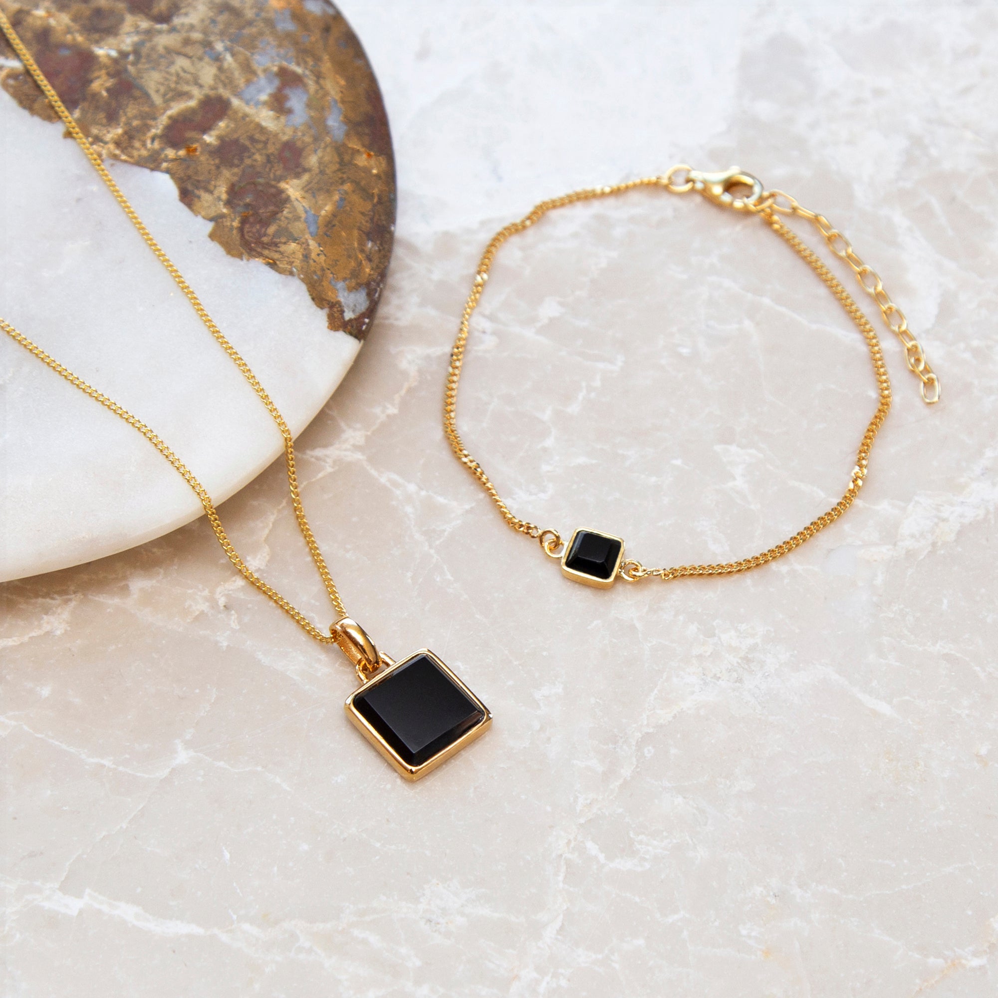 Personalised Gold Onyx Necklace & Bracelet Set