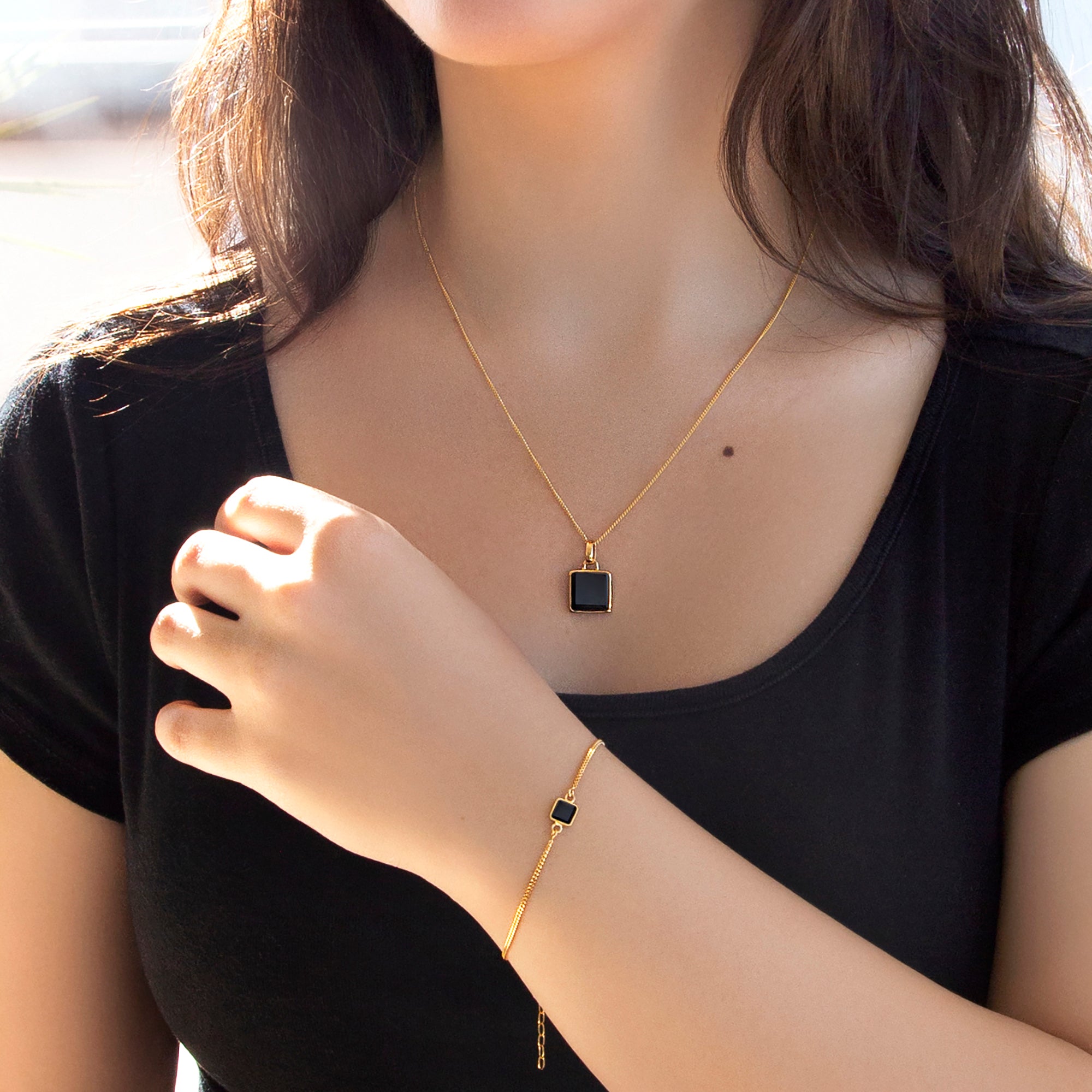 Personalised Gold Onyx Necklace & Bracelet Set