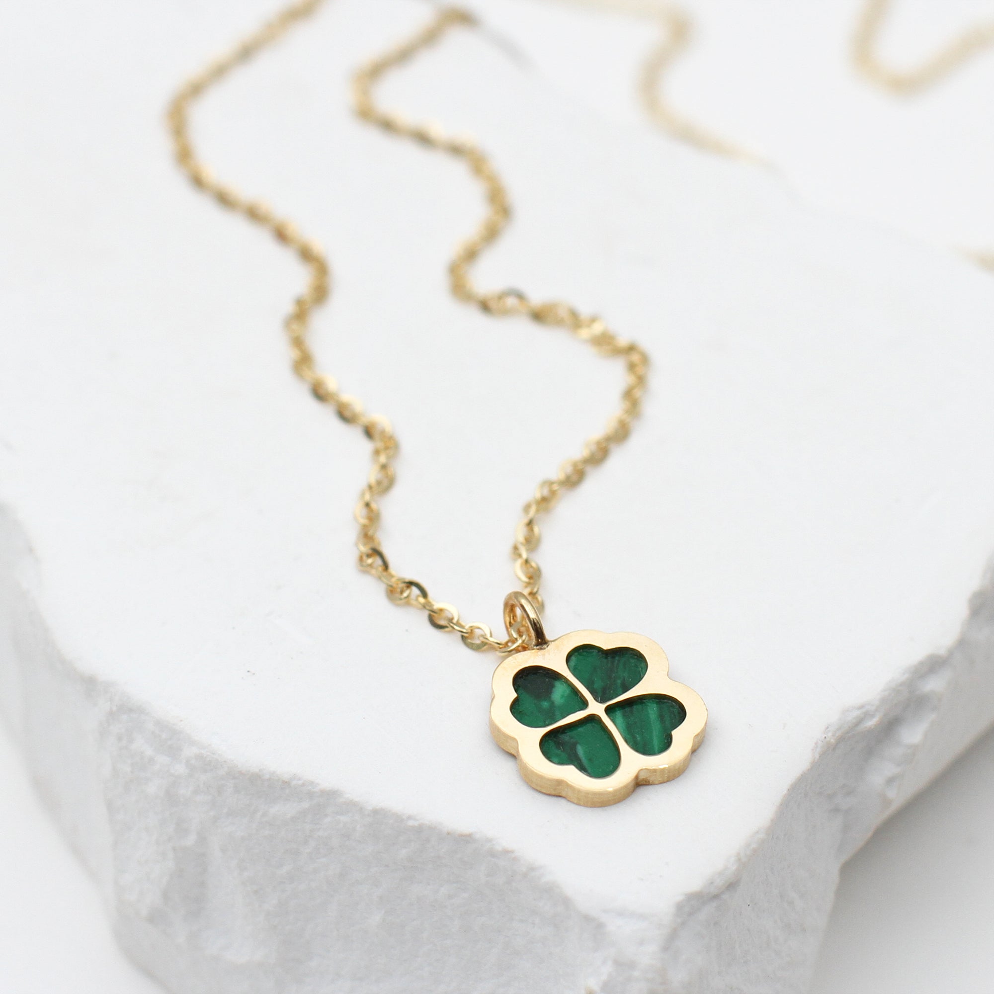 9ct Yellow Gold Malachite Petal Necklace