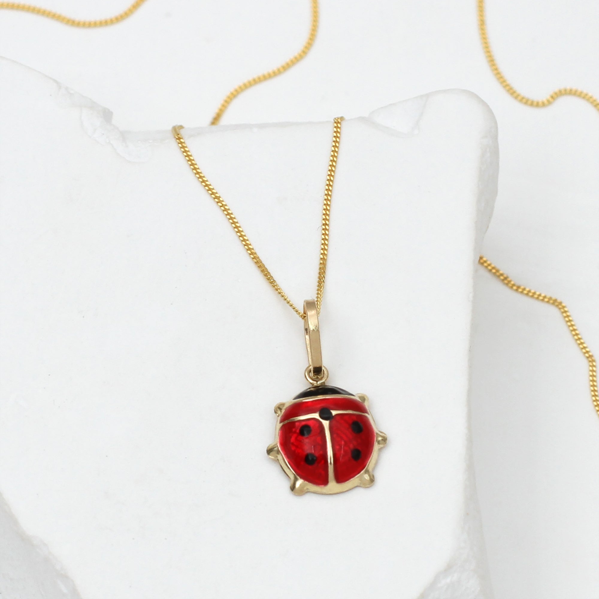 9ct Yellow Gold Small Enamel Ladybird Necklace