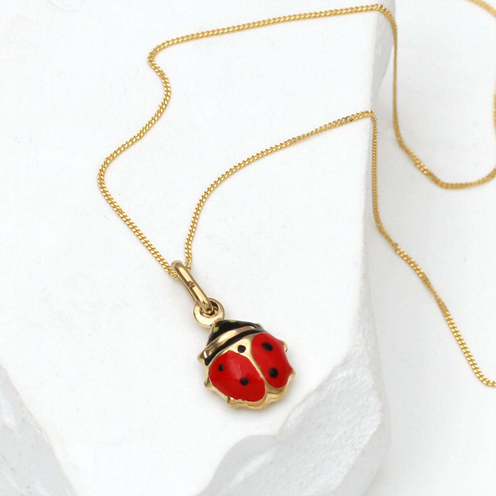 9ct Yellow Gold Enamel Ladybird Necklace