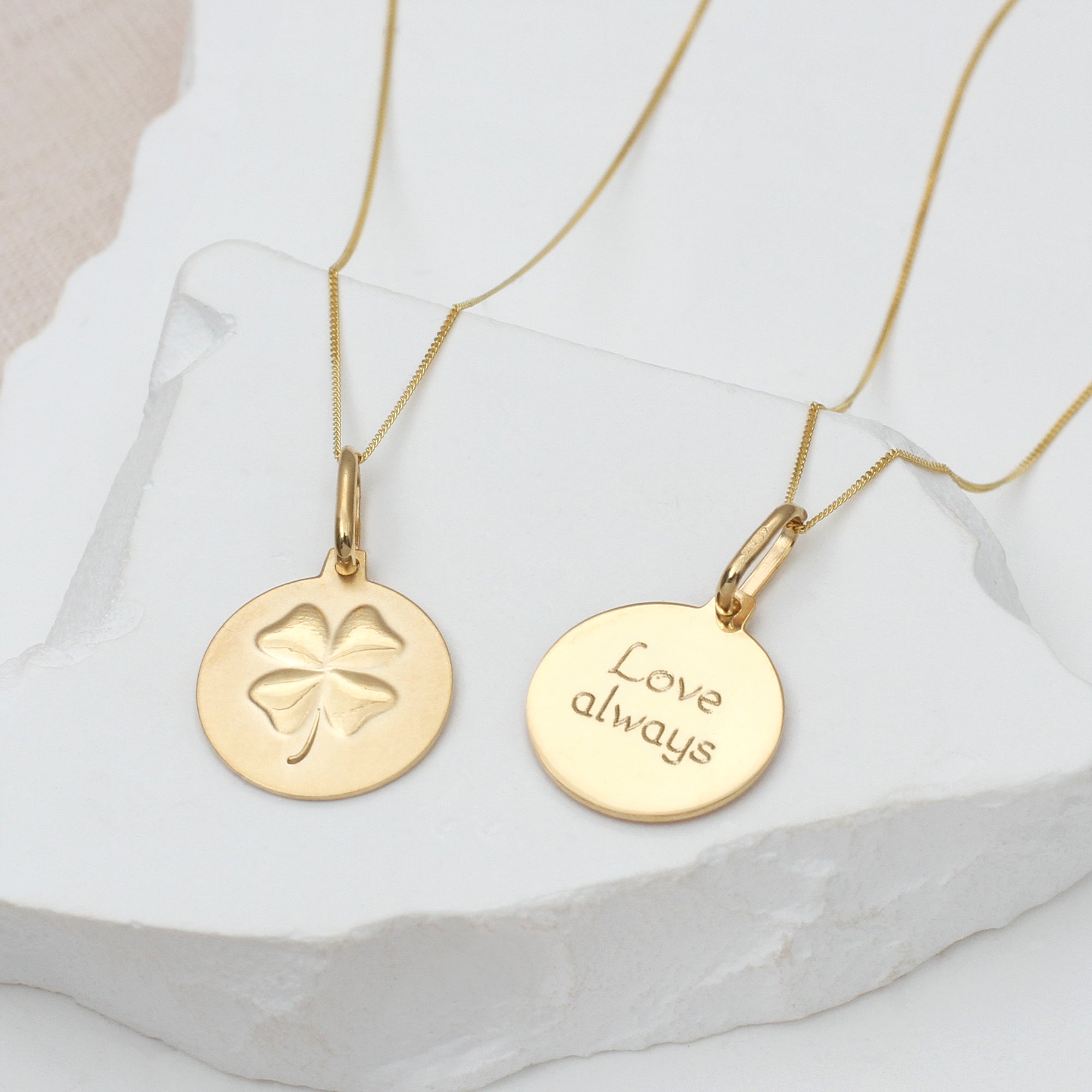 Personalised 9ct Yellow Gold Four Leaf Clover Necklace