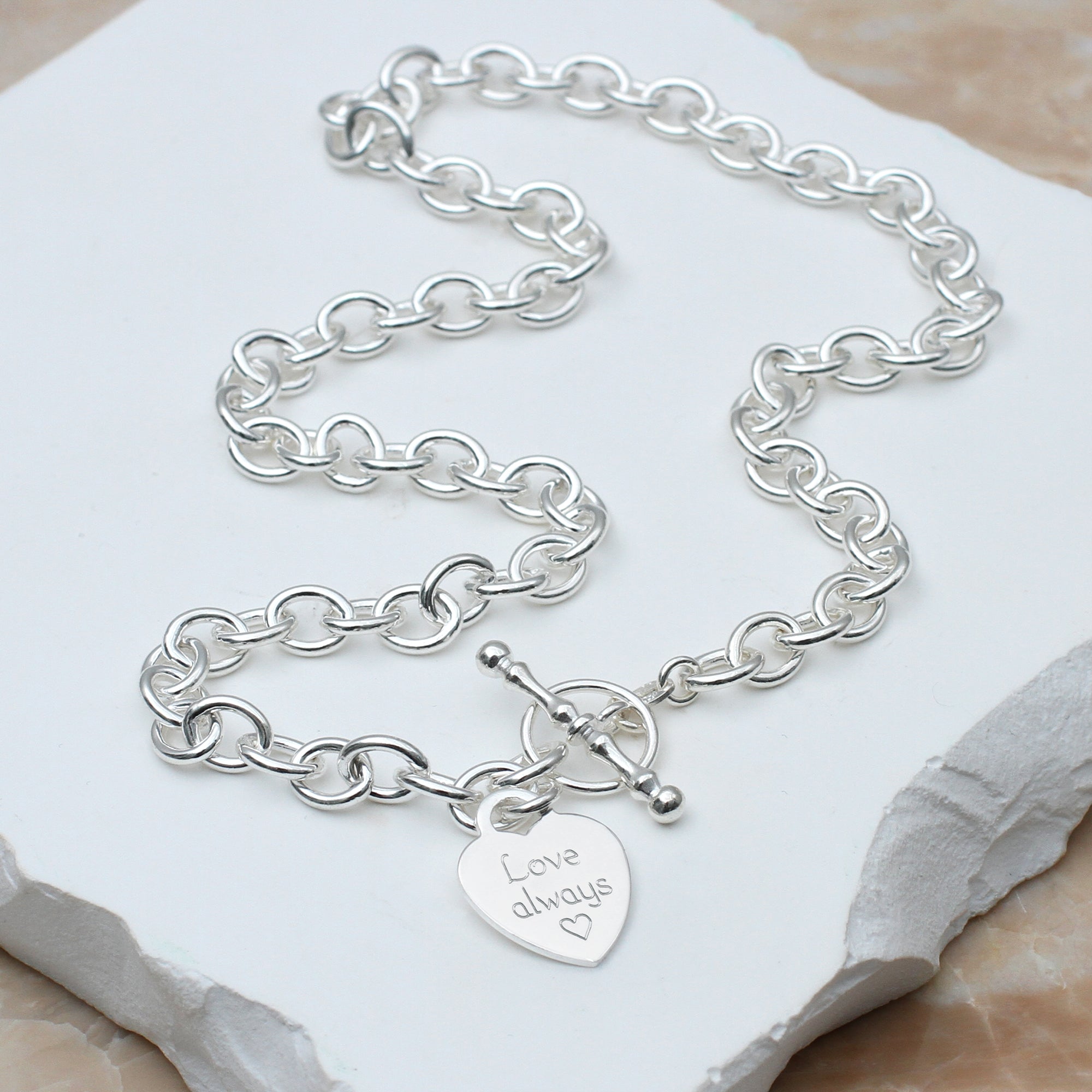 Personalised Sterling Silver Heart T-Bar Necklace