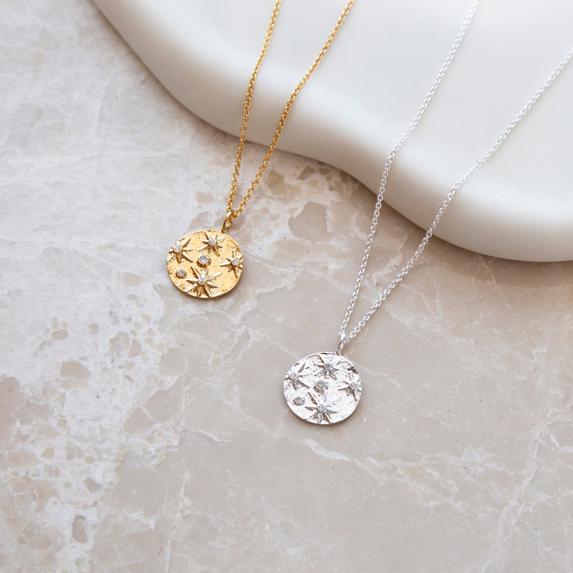 Personalised Sterling Silver or 18ct Gold Plated Cz Star and Moon Pendant Necklace