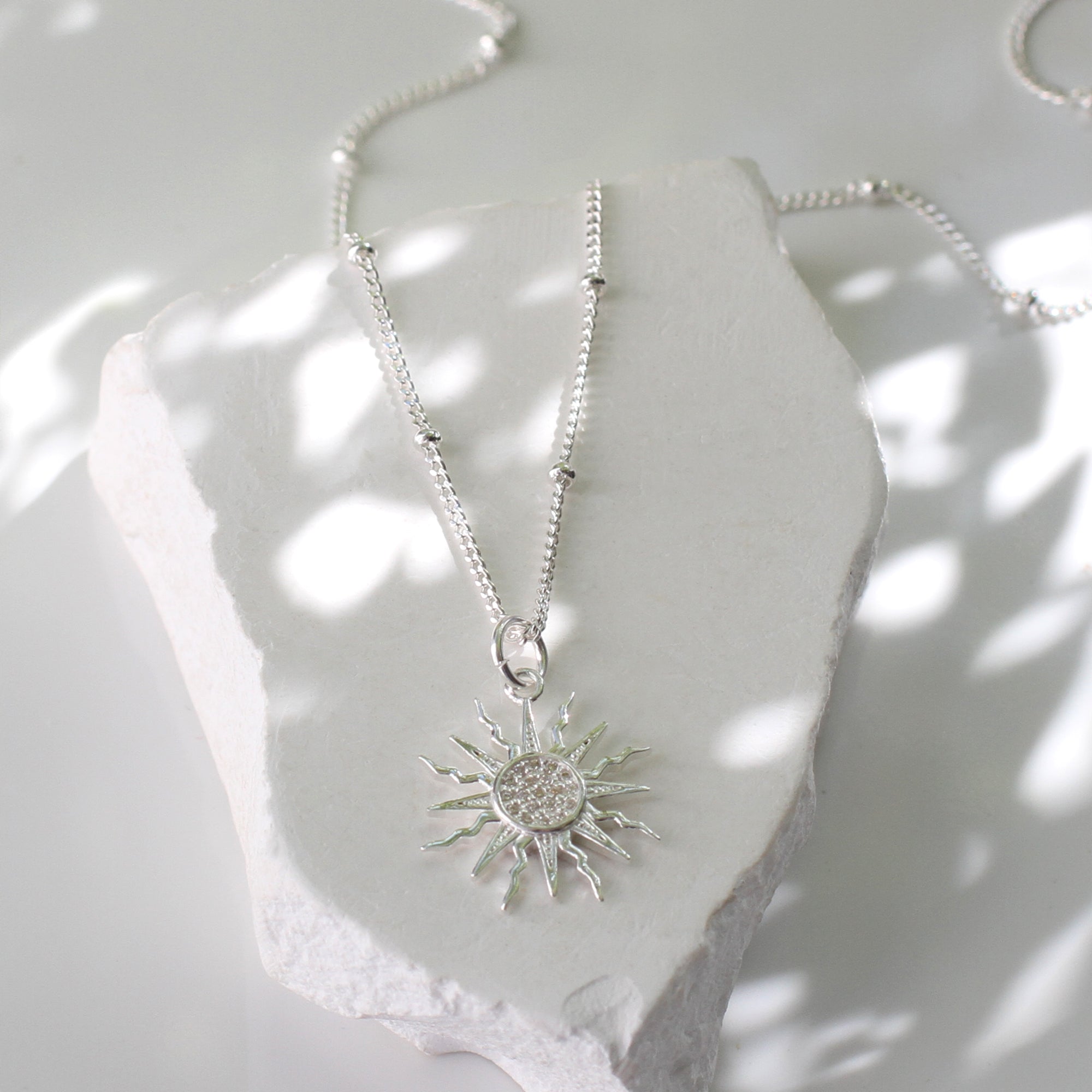 Personalised Sterling Silver or 18ct Gold Plated Cz Sun Pendant Necklace