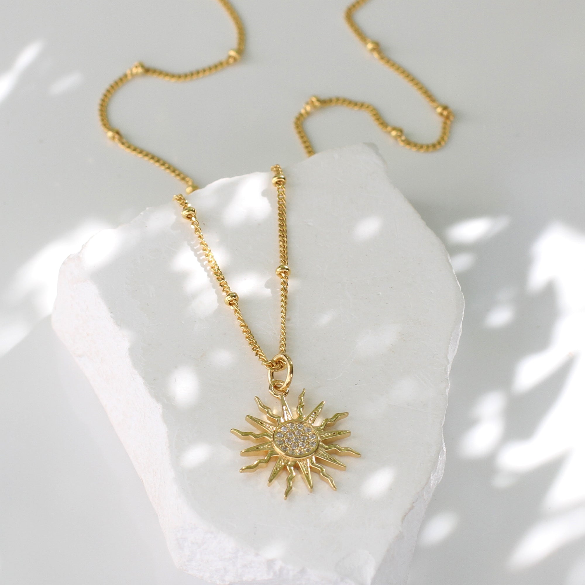 Personalised Sterling Silver or 18ct Gold Plated Cz Sun Pendant Necklace