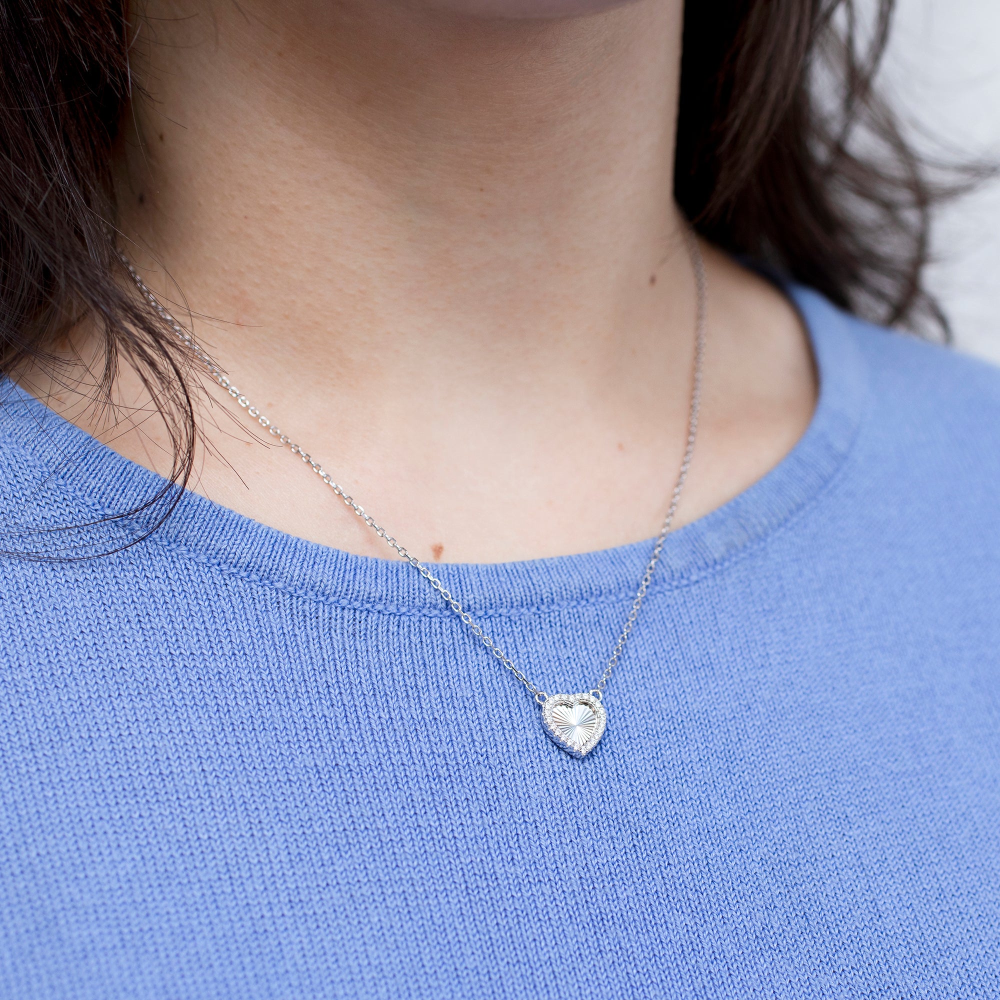 Personalised Sterling Silver Rainbow Heart & CZ Necklace