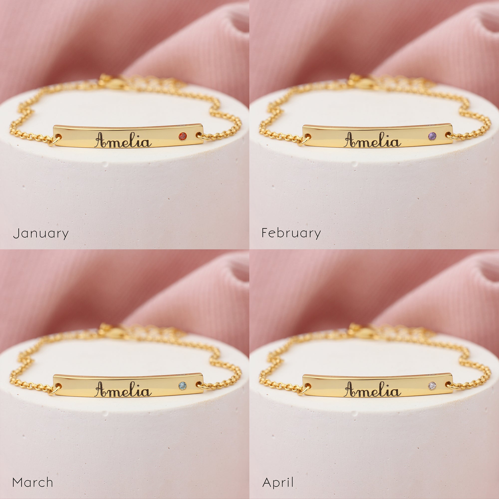 Personalised 18ct Gold Plated Child's Birthstone Christening Bracelet
