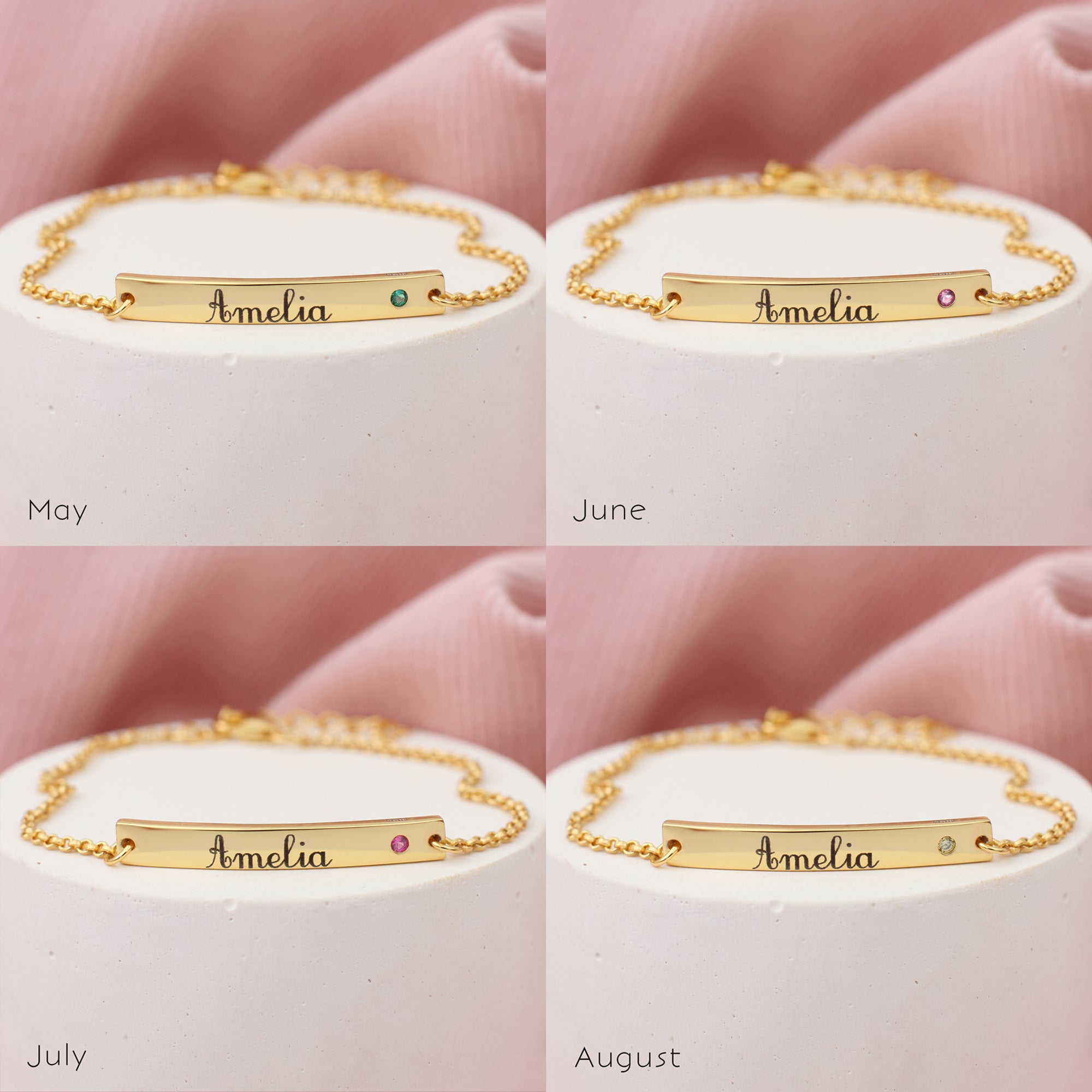 Personalised 18ct Gold Plated Child's Birthstone Christening Bracelet