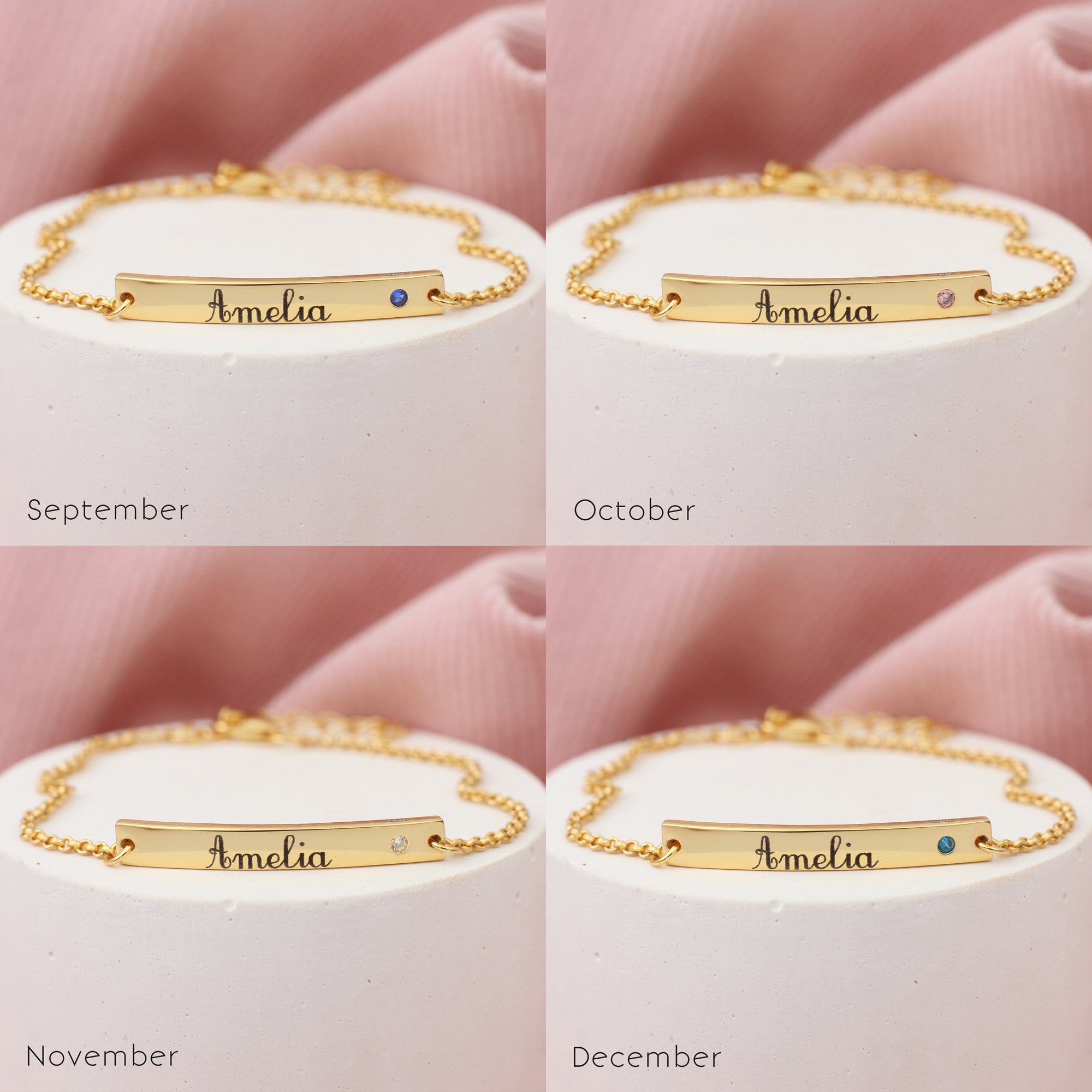 Personalised 18ct Gold Plated Child's Birthstone Christening Bracelet