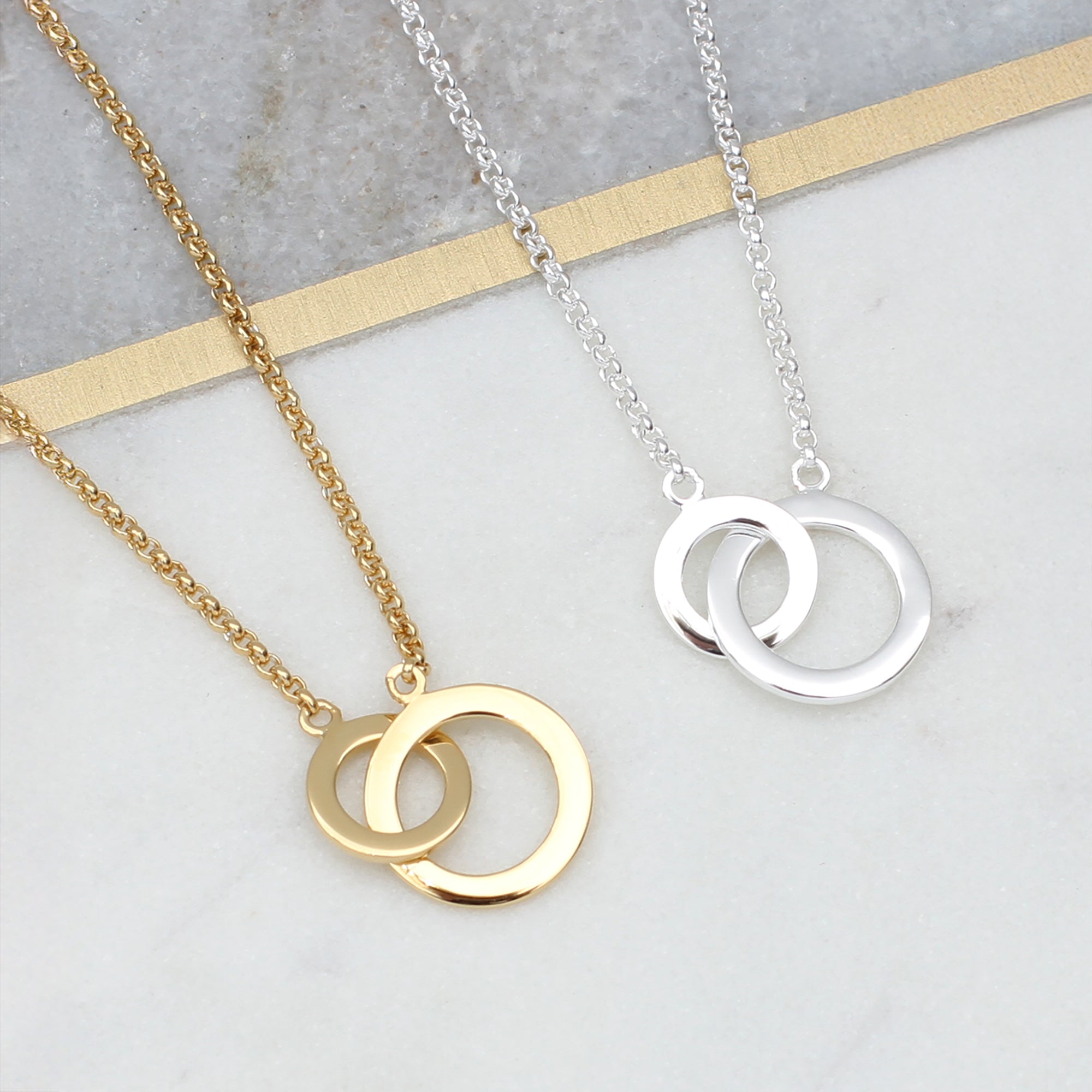 18ct Gold Plated or Sterling Silver Infinity Rings Necklace