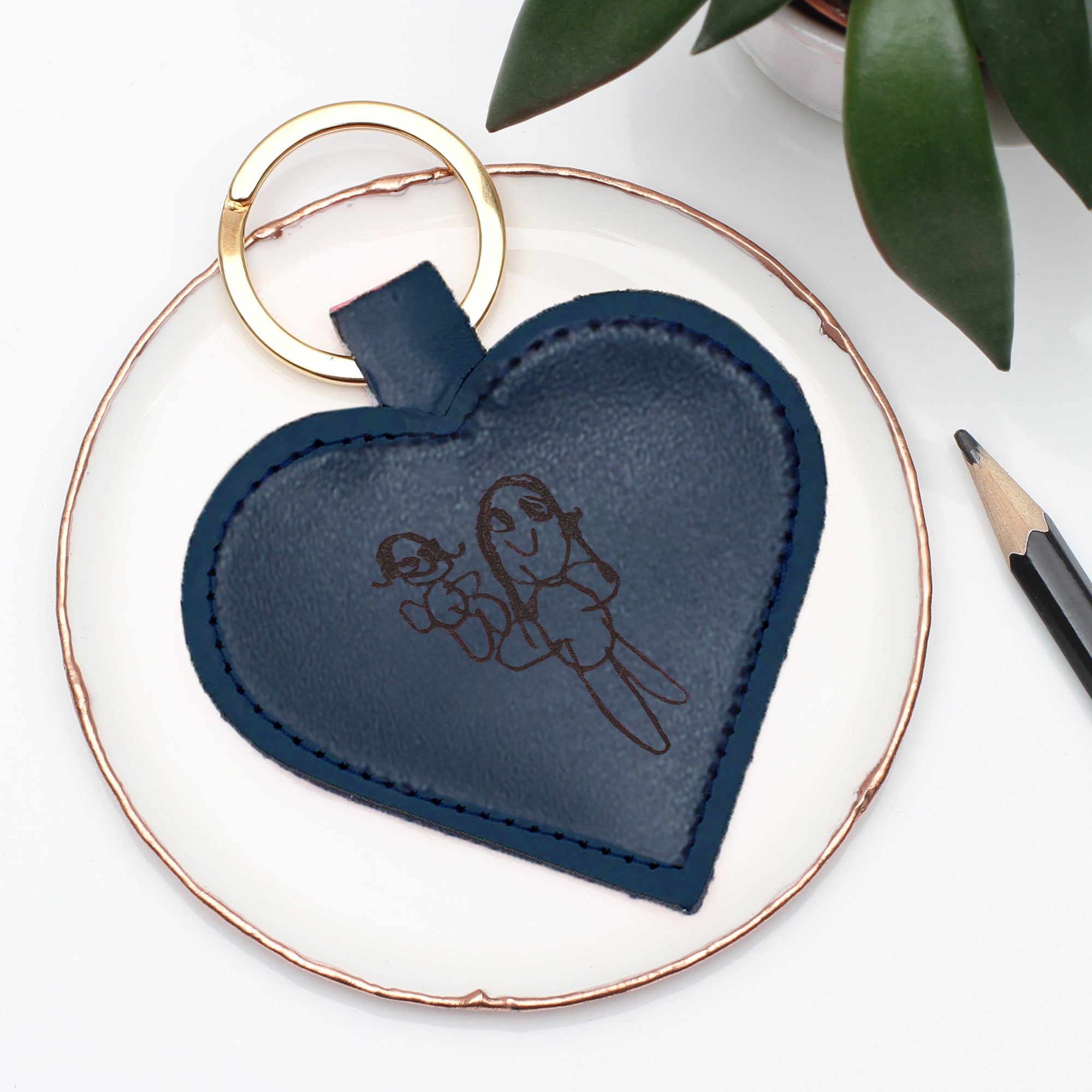 Your Child's Drawing Leather Heart Keyring