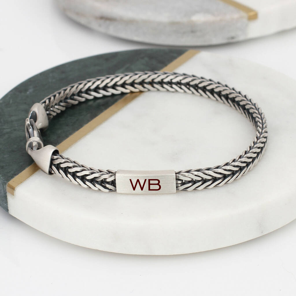 Men's Sterling Silver Personalised Herringbone Bracelet