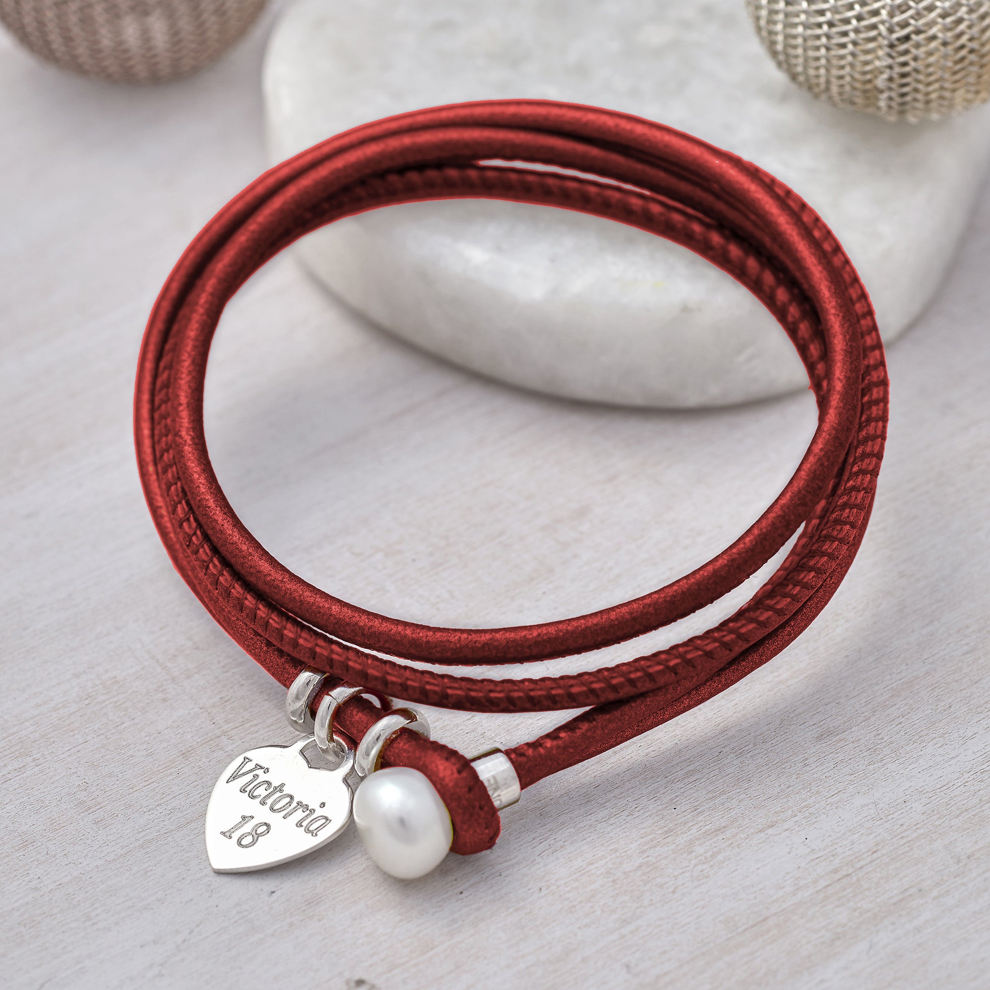 Personalised Silver & Leather Pearl Clasp Bracelet