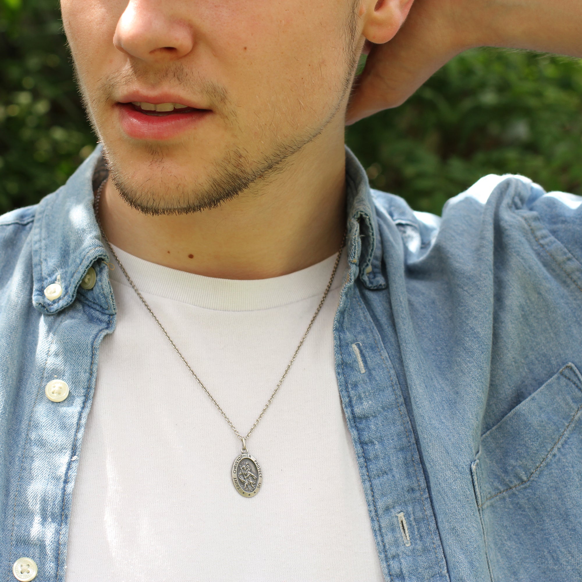 Personalised Men's Sterling Silver St Christopher Necklace